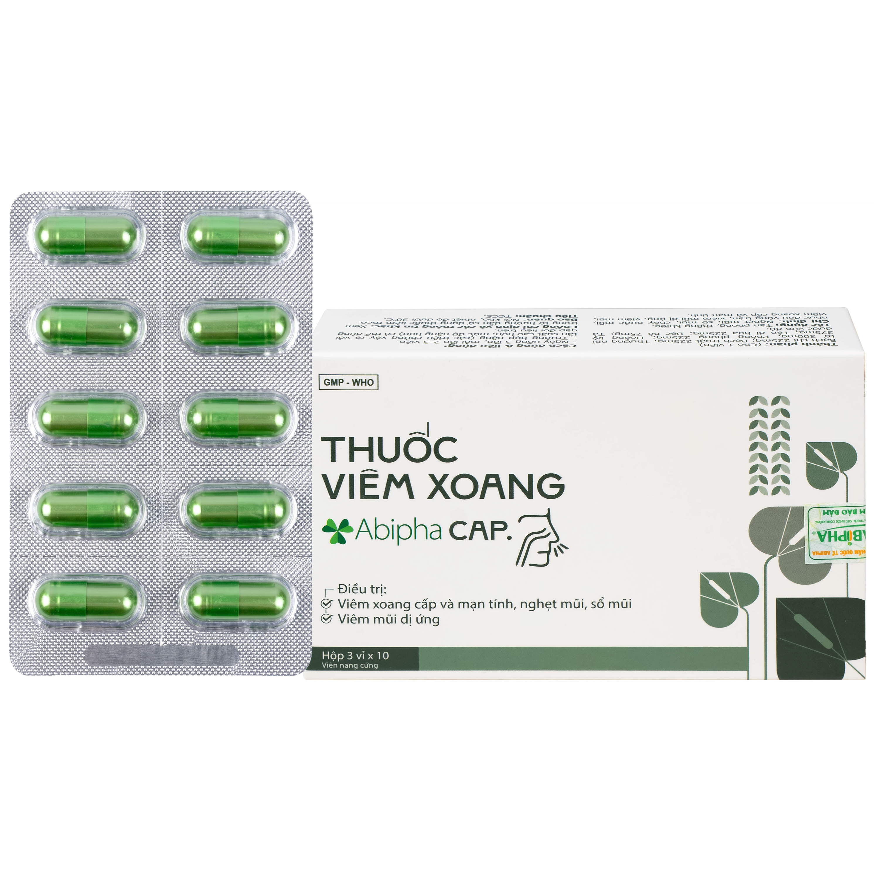Hình ảnh Thuốc viêm xoang Abipha Cap điều trị viêm xoang, nghẹt mũi, sổ mũi, viêm mũi dị ứng (3 vỉ x 10 viên)