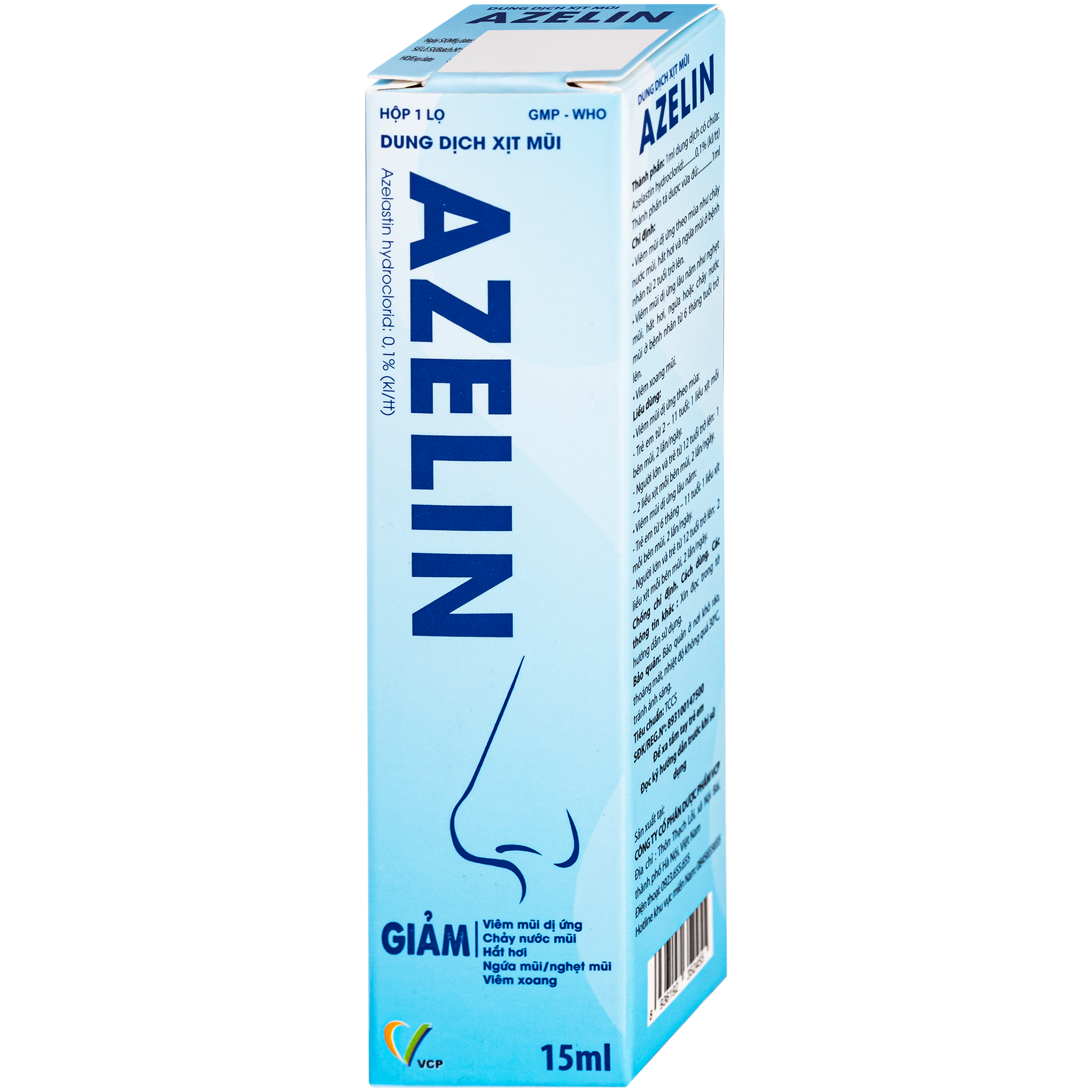 Hình ảnh Thuốc xịt mũi Azelin 0.1% làm giảm các triệu chứng viêm mũi dị ứng, viêm xoang mạng (15ml)