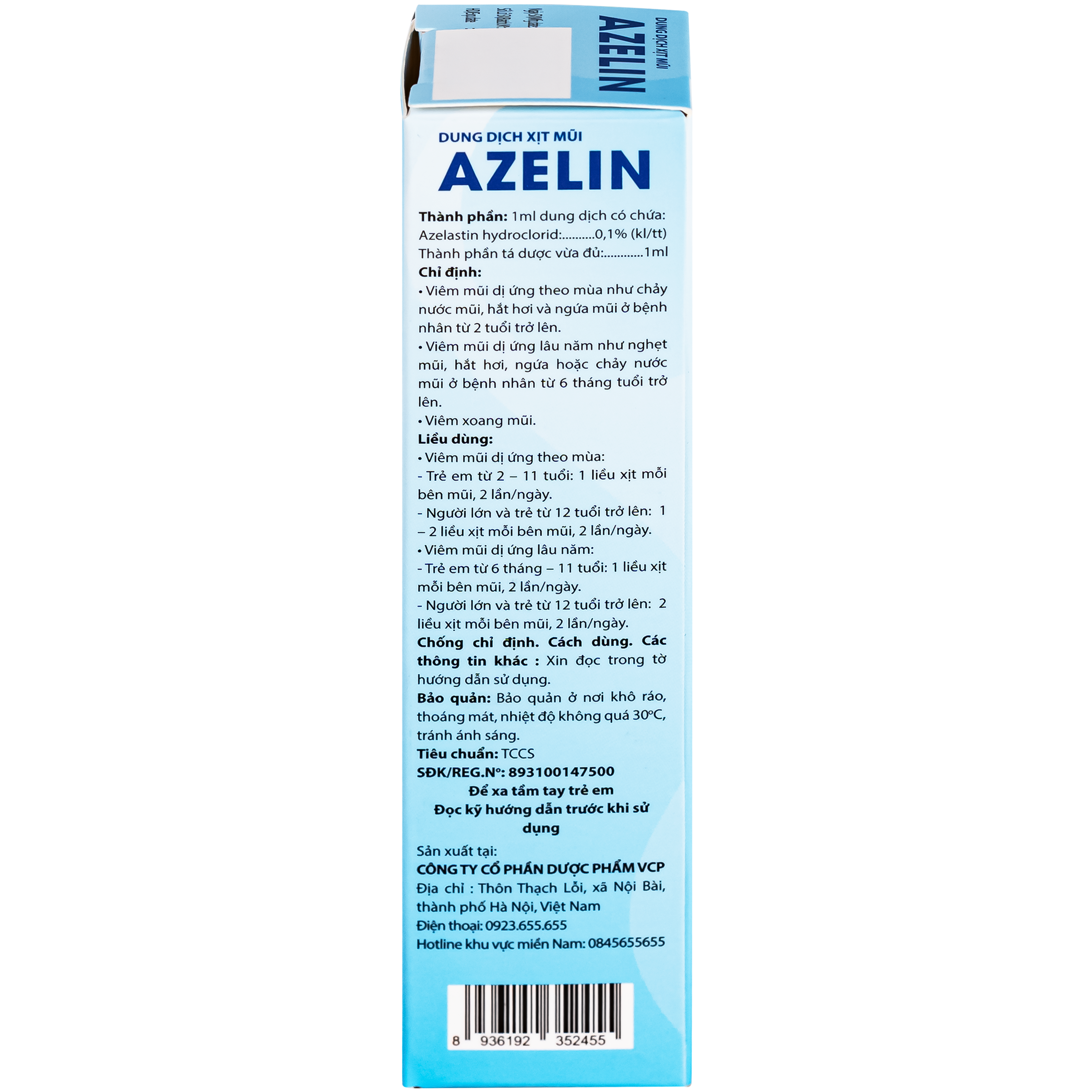 Hình ảnh Thuốc xịt mũi Azelin 0.1% làm giảm các triệu chứng viêm mũi dị ứng, viêm xoang mạng (15ml)