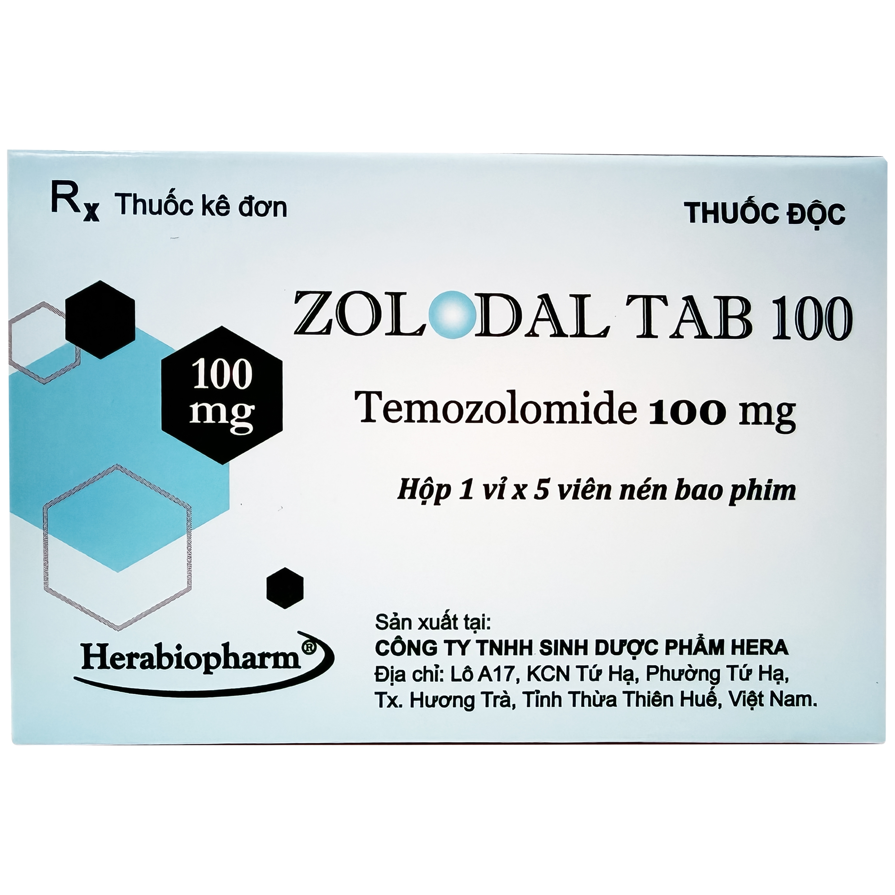 Hình ảnh Thuốc Zolodal tab 100mg Herabiopharm điều trị u nguyên bào thần kinh đệm đa dạng (1 vỉ x 5 viên)