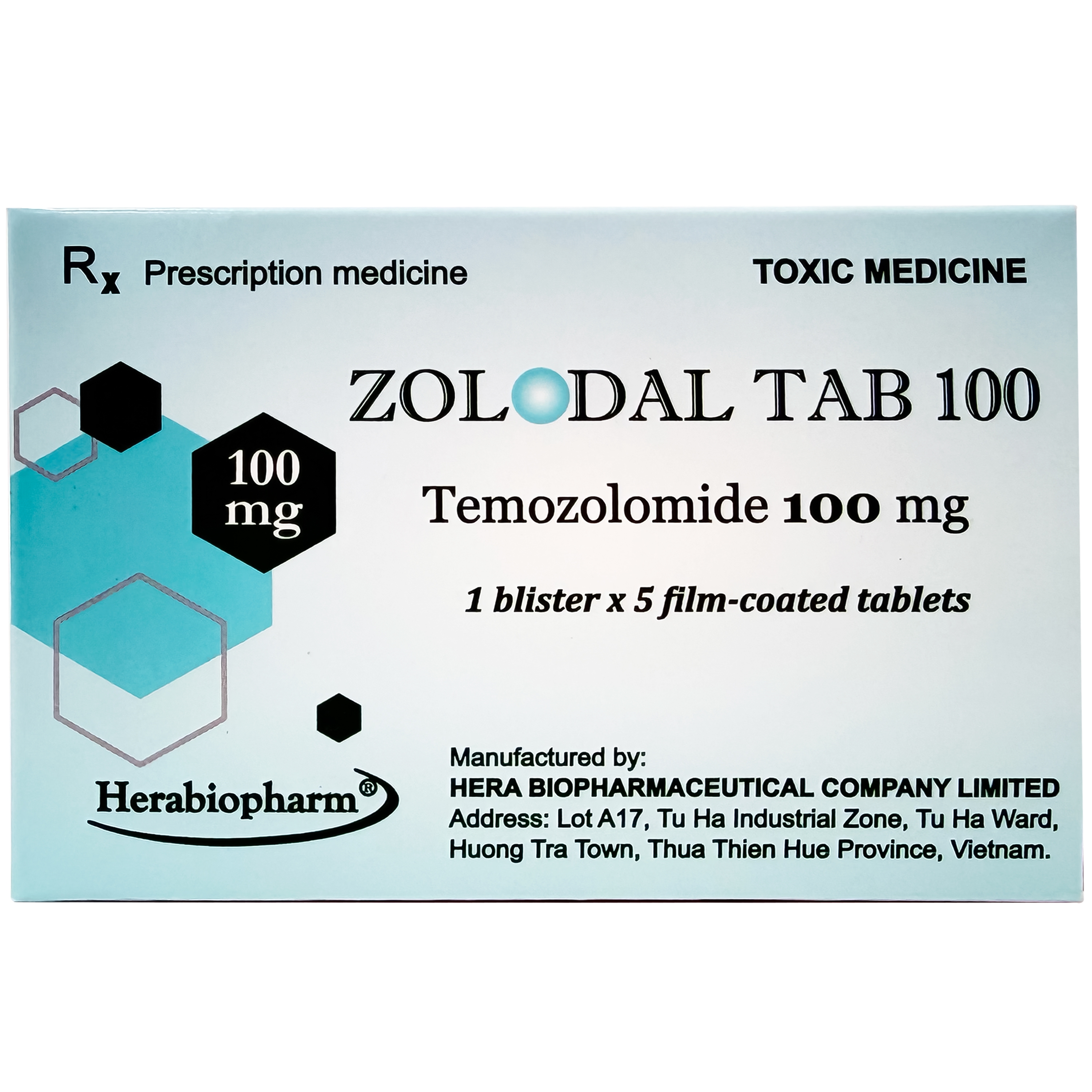 Hình ảnh Thuốc Zolodal tab 100mg Herabiopharm điều trị u nguyên bào thần kinh đệm đa dạng (1 vỉ x 5 viên)