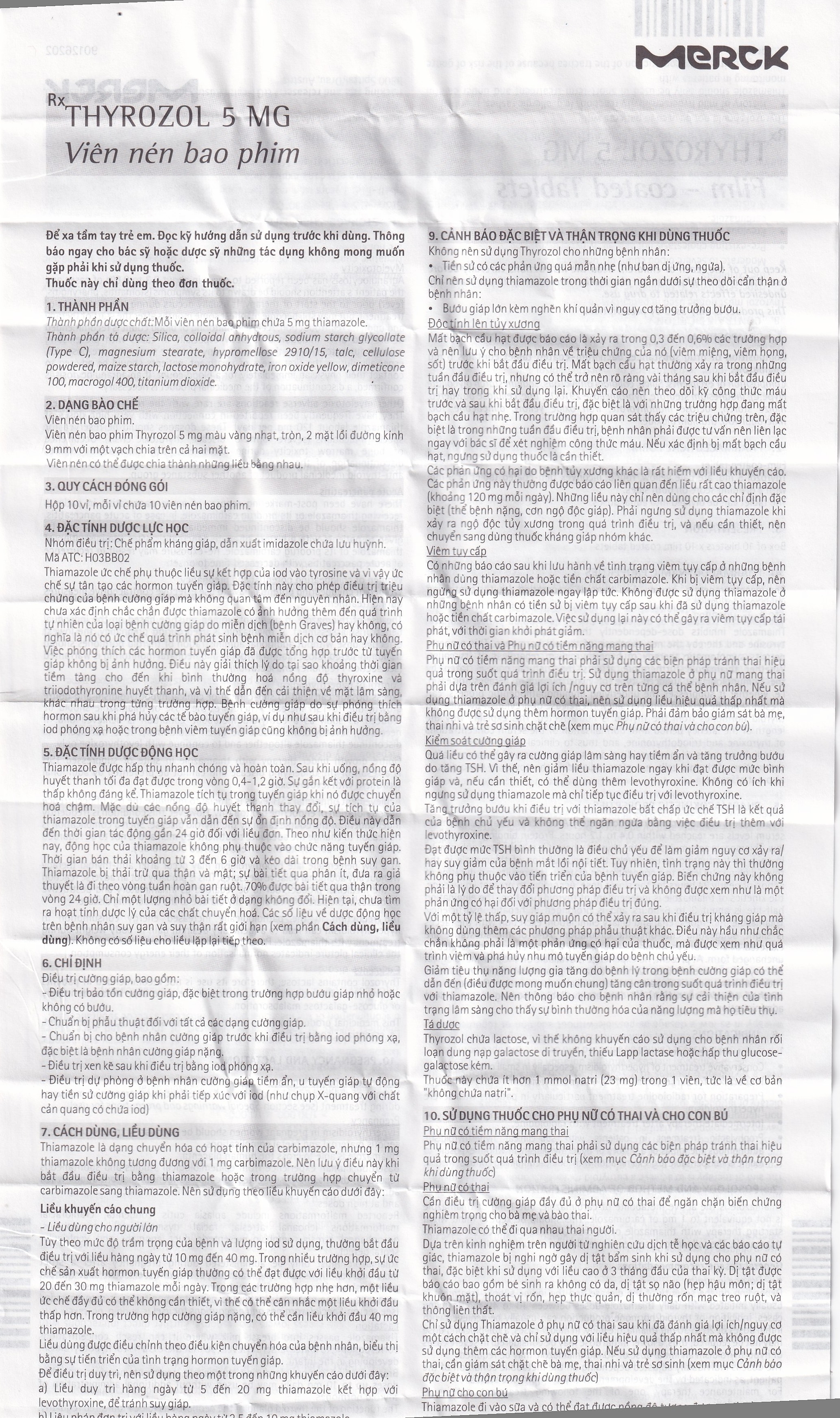 Hình ảnh Thuốc Thyrozol 5mg Merck điều trị cường giáp (10 vỉ x 10 viên)