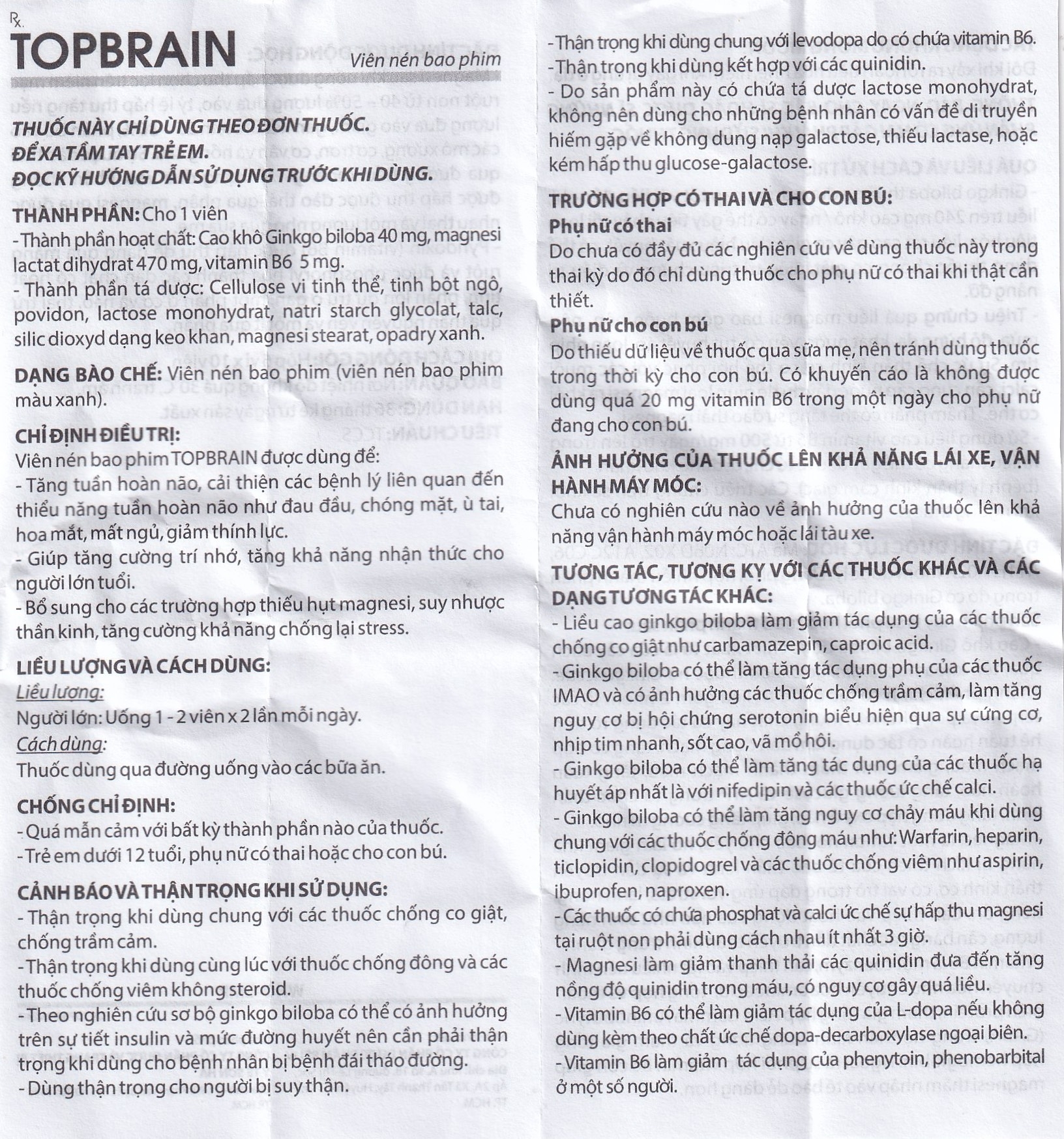 Hình ảnh Thuốc Topbrain Reliv điều trị suy nhược thần kinh, giúp tăng tuần hoàn não, tăng cường trí nhớ (6 vỉ x 10 viên)