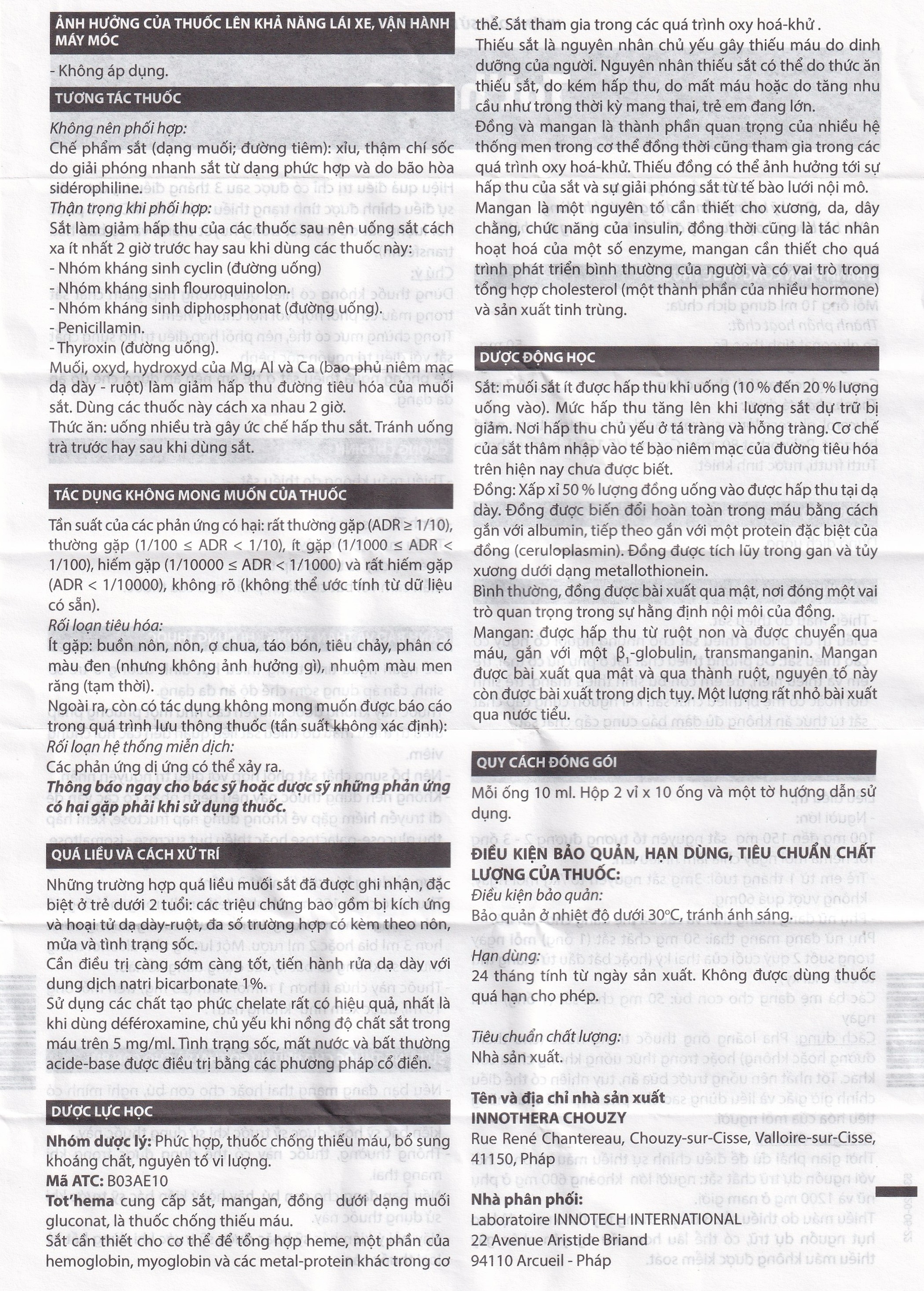 Hình ảnh Dung dịch Tot'héma Innothera điều trị thiếu máu do sắt (2 vỉ x 10 ống x 10ml)