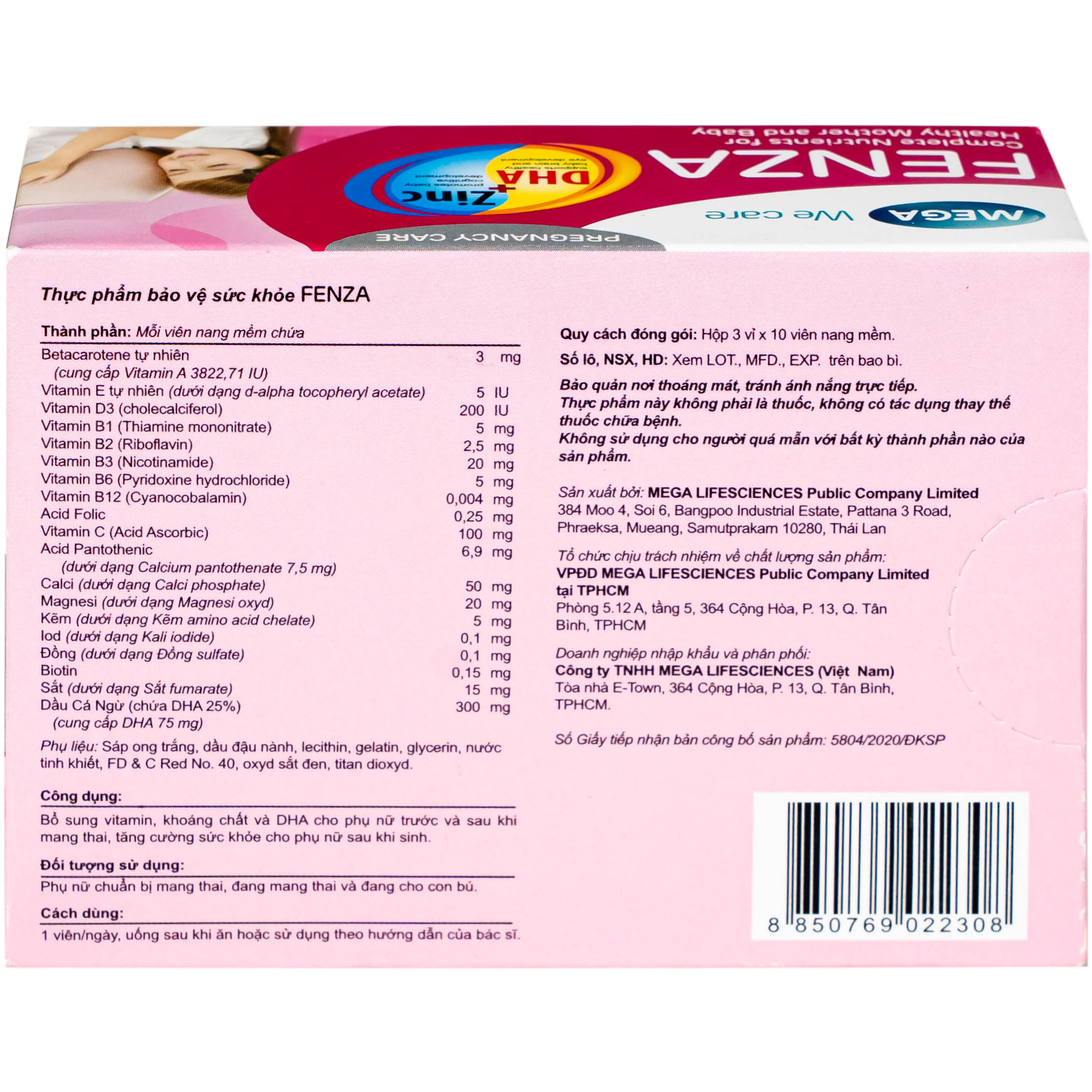 Hình ảnh Viên uống bổ sung vitamin, khoáng chất cho phụ nữ mang thai và cho con bú Fenza Mega (3 vỉ x 10 viên)