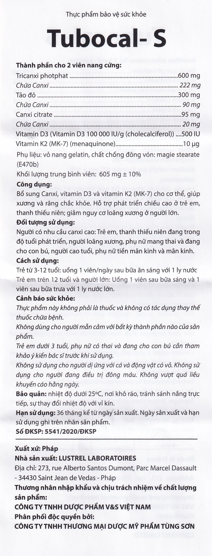 Hình ảnh Viên uống Tubocal-S Lustrel bổ sung canxi, vitamin D3 và vitamin K2, giúp xương và răng chắc khỏe (4 vỉ x 15 viên)