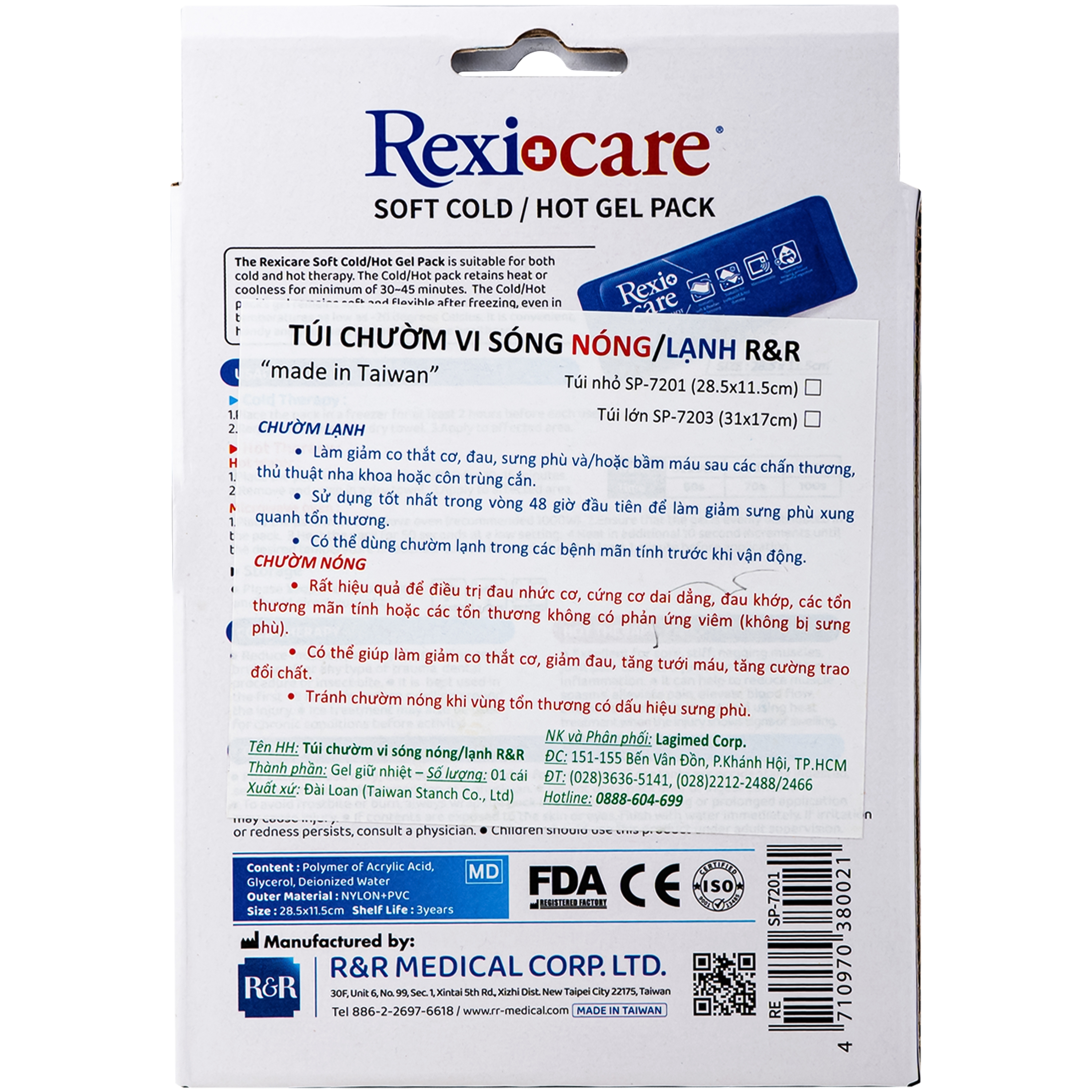Hình ảnh Túi chườm nóng, lạnh Rexicare gel (28.5x11.5cm) Làm giảm co thắt cơ, đau, sưng phù, bầm máy sau chấn thương, thủ thuật nha khoa, côn trùng cắn