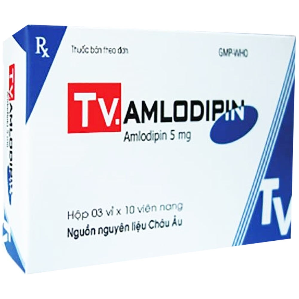Hình ảnh Thuốc TV.Amlodipin 5mg Tv.pharm điều trị tăng huyết áp, đau thắt ngực ổn định mãn tính (3 vỉ x 10 viên)