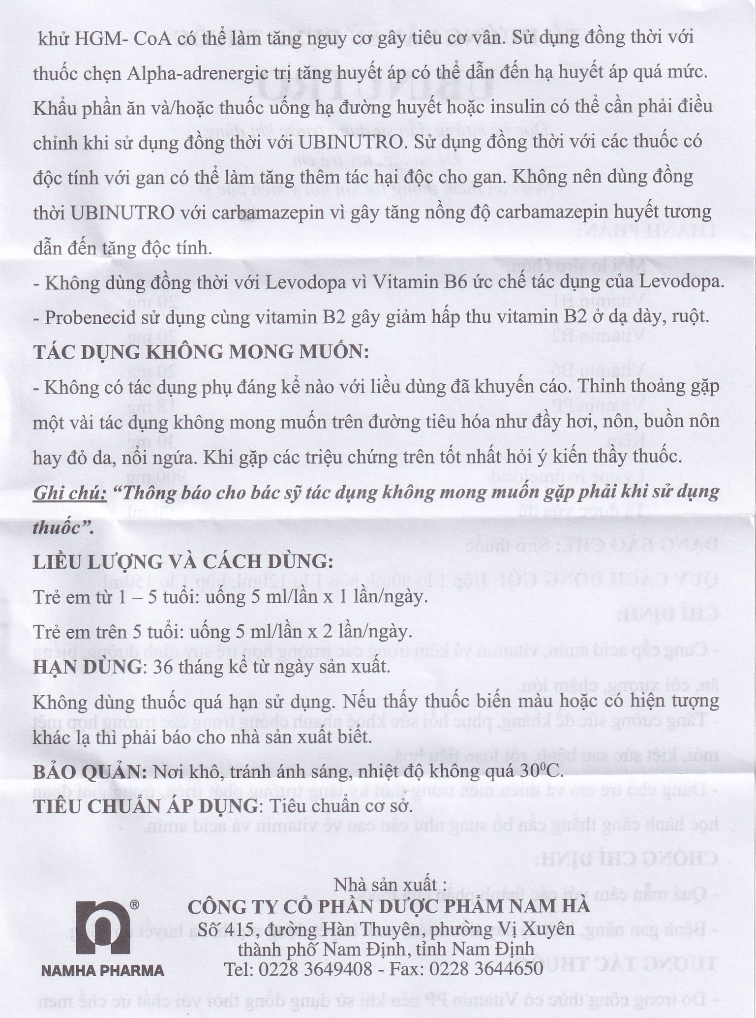 Hình ảnh Siro Ubinutro Nam Hà bổ sung các acid amin, vitamin và kẽm (120ml)