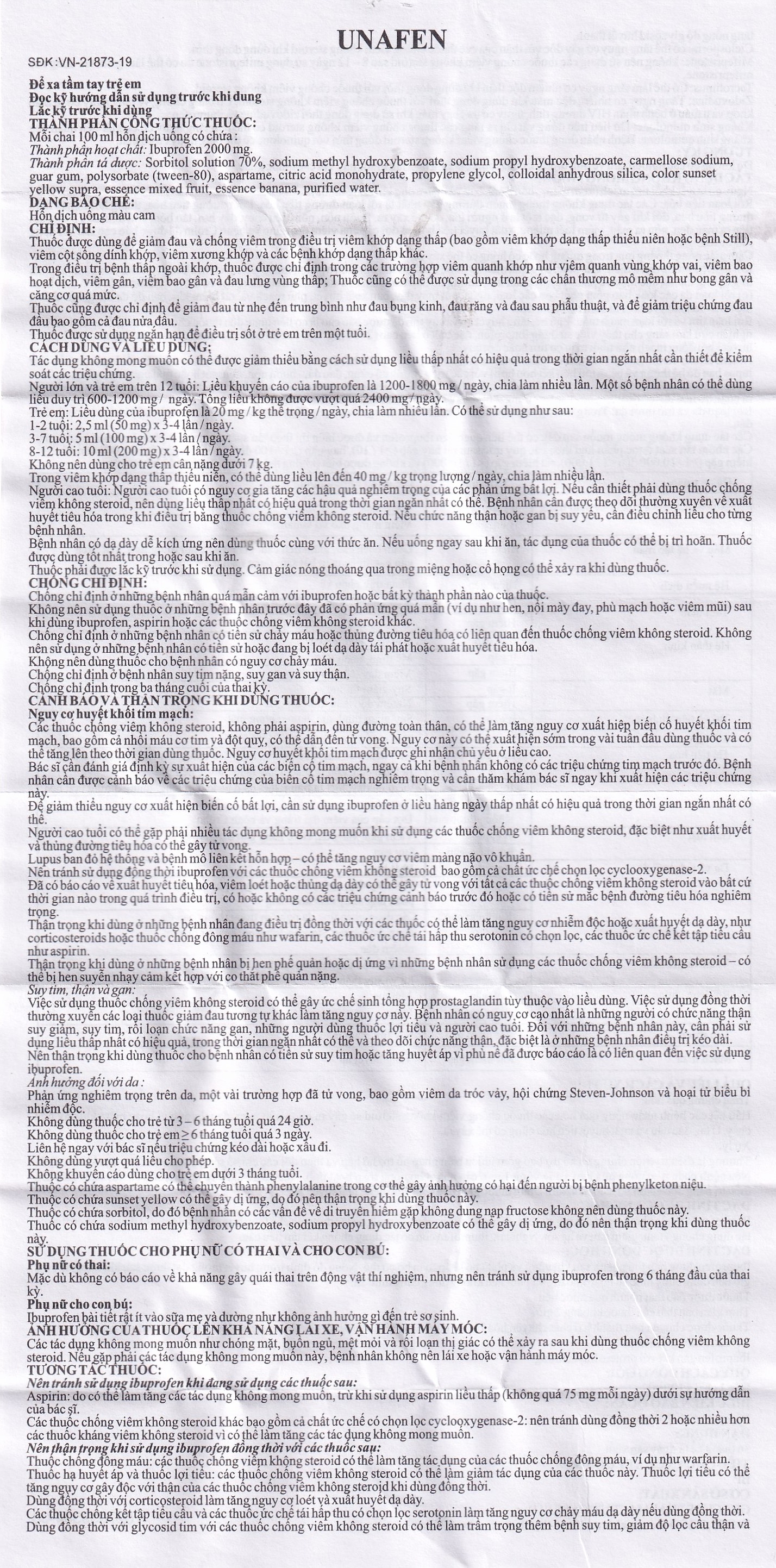 Hình ảnh Dung dịch uống Unafen 100mg/5ml Gracure giảm đau, kháng viêm, hạ sốt (100ml)