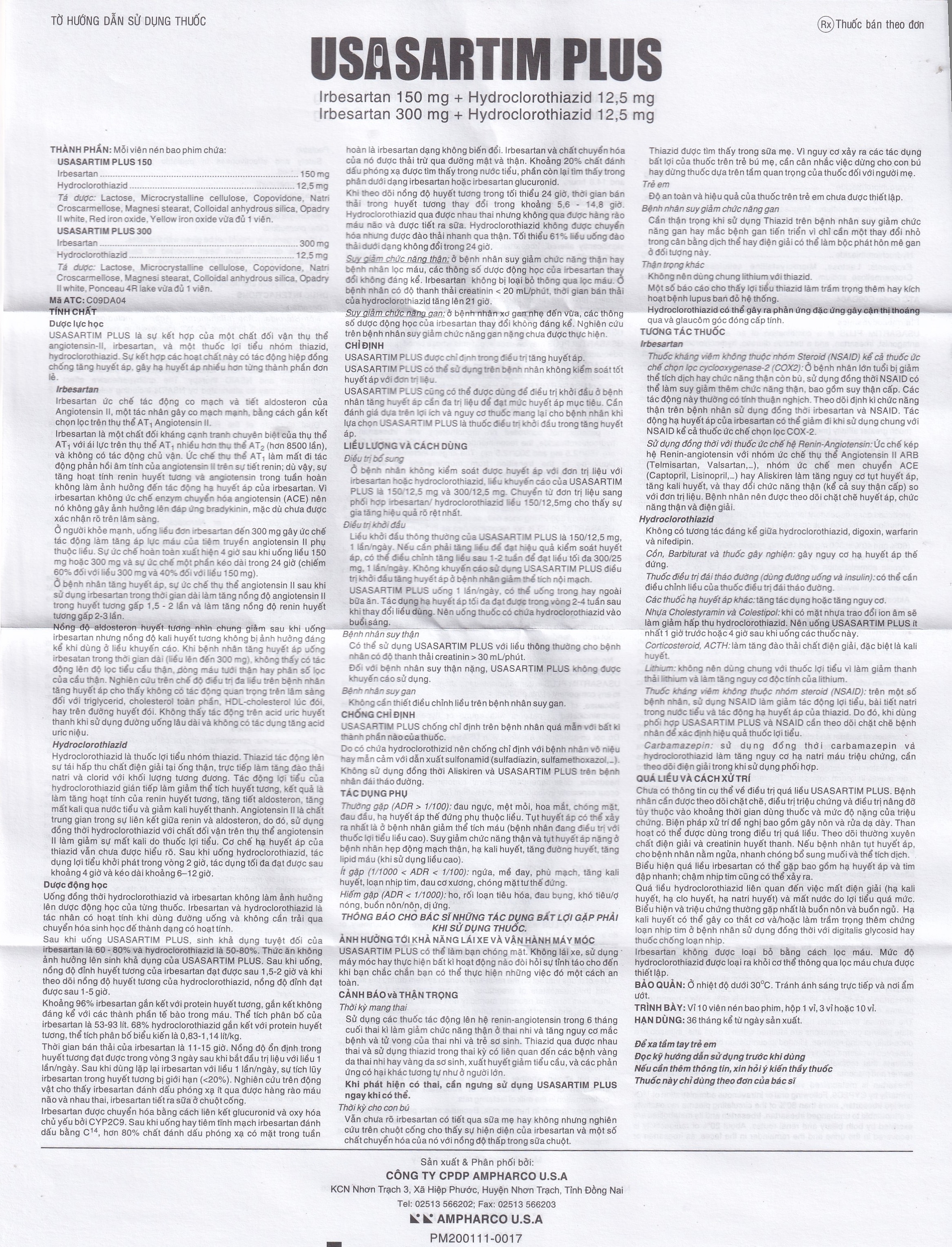 Hình ảnh Thuốc Usasartim Plus 150 Ampharco điều trị tăng huyết áp (3 vỉ x 10 viên)