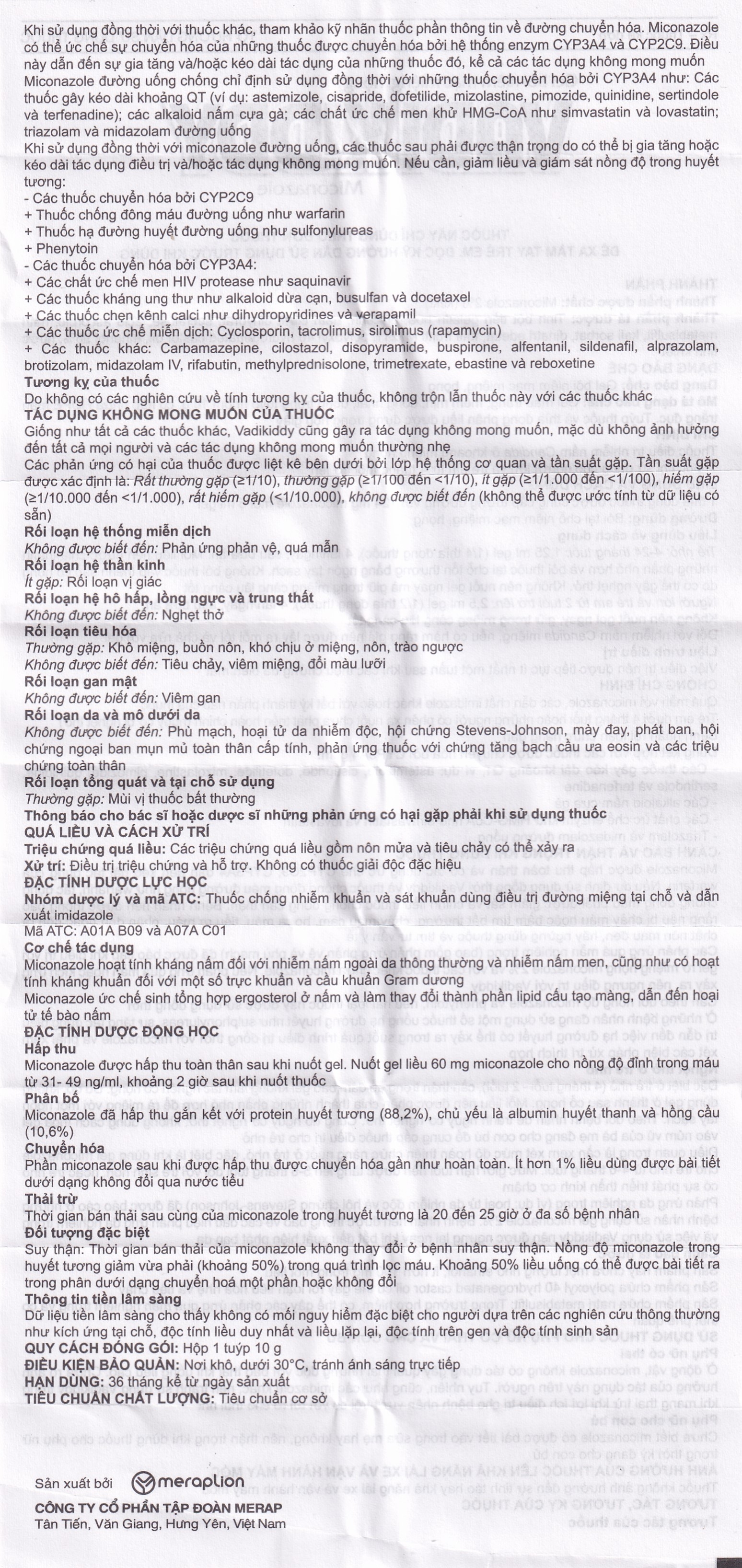 Hình ảnh Gel niêm mạc miệng họng Vadikddy 10g Merap Gel điều trị nấm candida