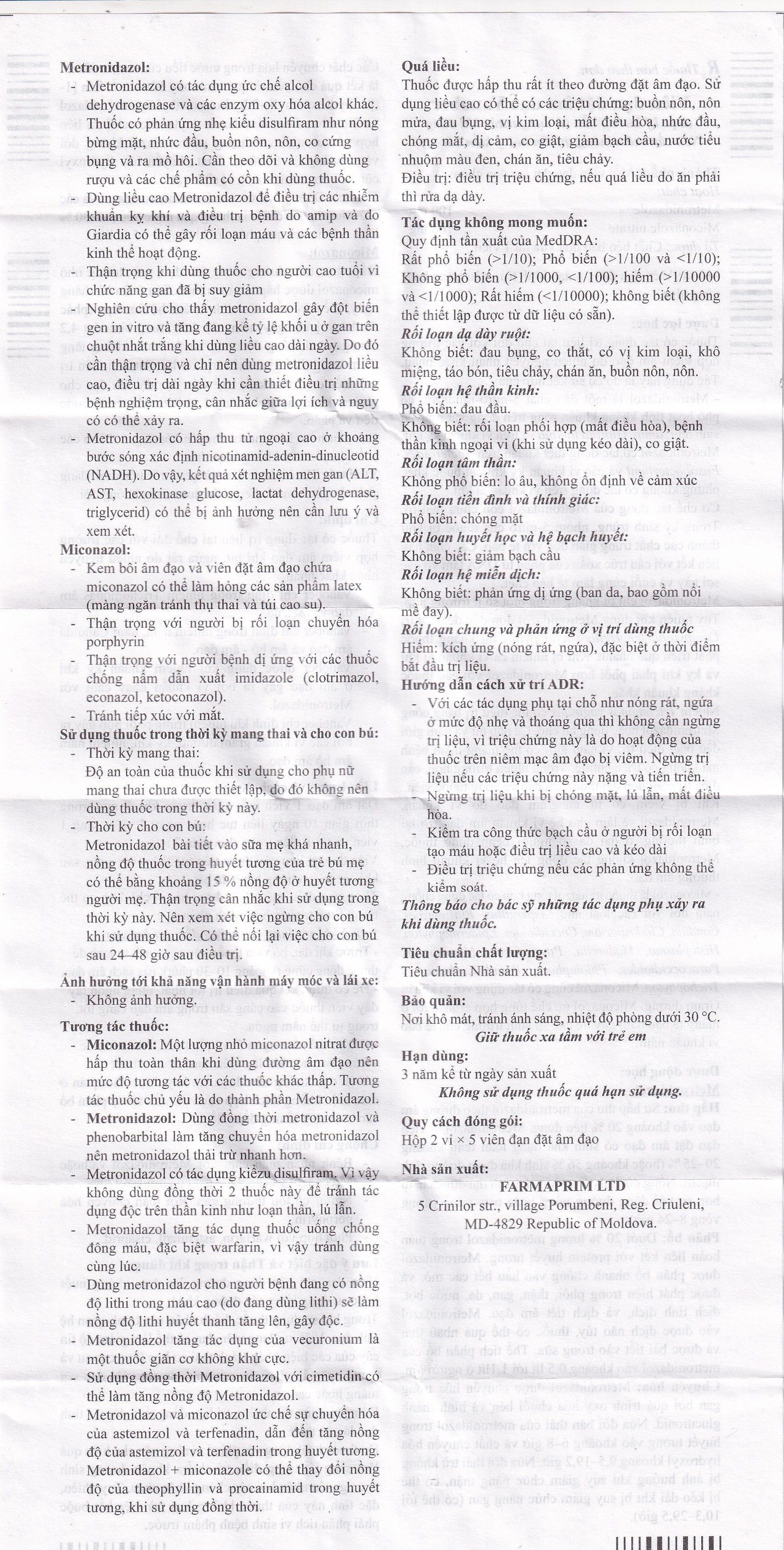 Hình ảnh Viên đặt âm đạo Vanober Farmaprim điều trị viêm âm đạo khí hư, ngứa rát (2 vỉ x 5 viên)