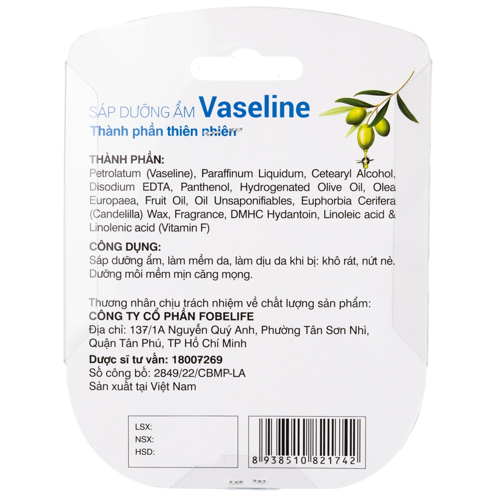 Hình ảnh Sáp dưỡng ẩm Vaseline Fobelife làm mềm da, làm dịu da, cải thiện da bị khô (50g)