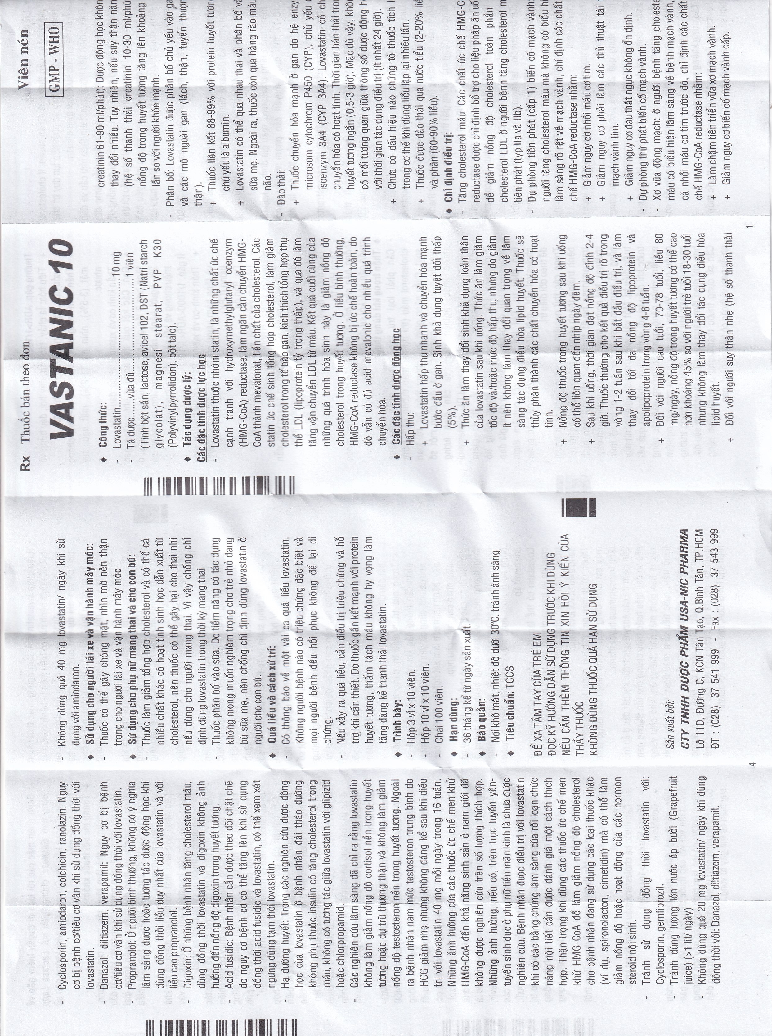 Hình ảnh Thuốc Vastanic 10 Usa - Nic Pharma điều trị rối loạn lipid, làm giảm cholesterol (10 vỉ x 10 viên)