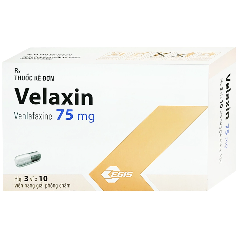 Hình ảnh Thuốc Velaxin 75mg Egis Pharma điều trị trầm cảm nặng, rối loạn lo âu (3 vỉ x 10 viên)