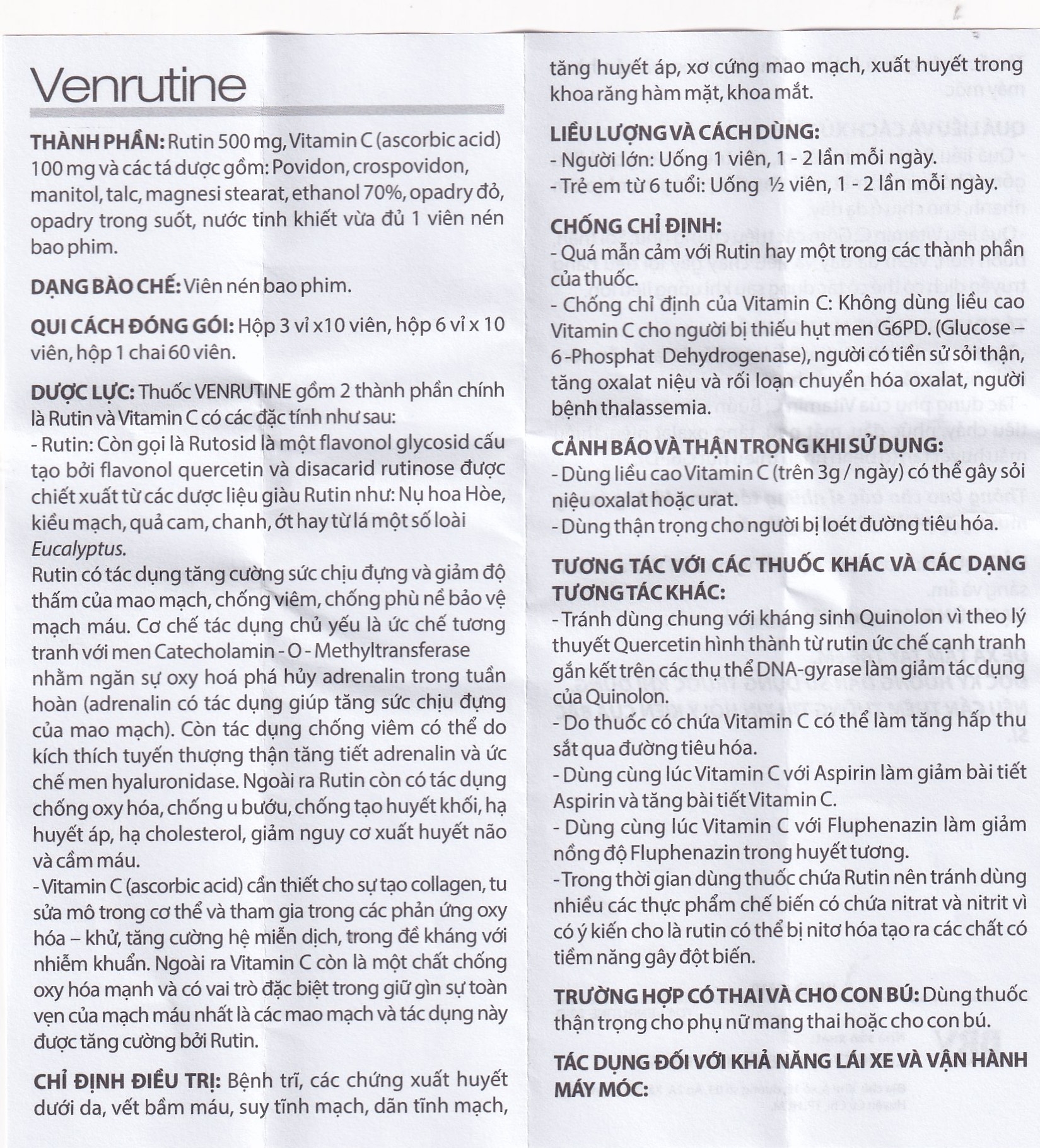 Hình ảnh Thuốc Venrutine 500mg/100mg BRV điều trị bệnh trĩ, các chứng xuất huyết dưới da (3 vỉ x 10 viên)