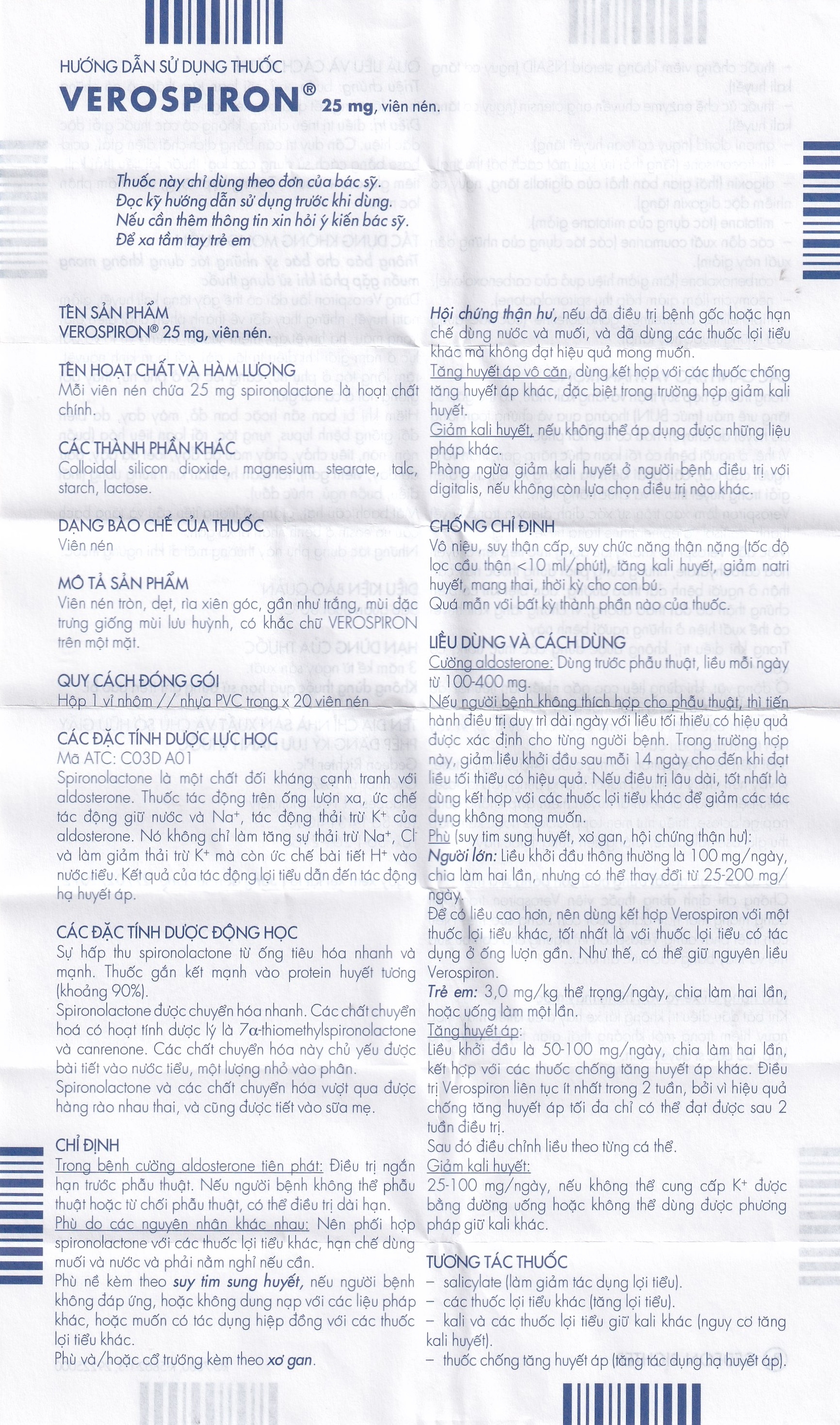 Hình ảnh Thuốc Verospiron 25mg Gedeon điều trị ngắn hạn phẫu thuật (1 vỉ x 20 viên)