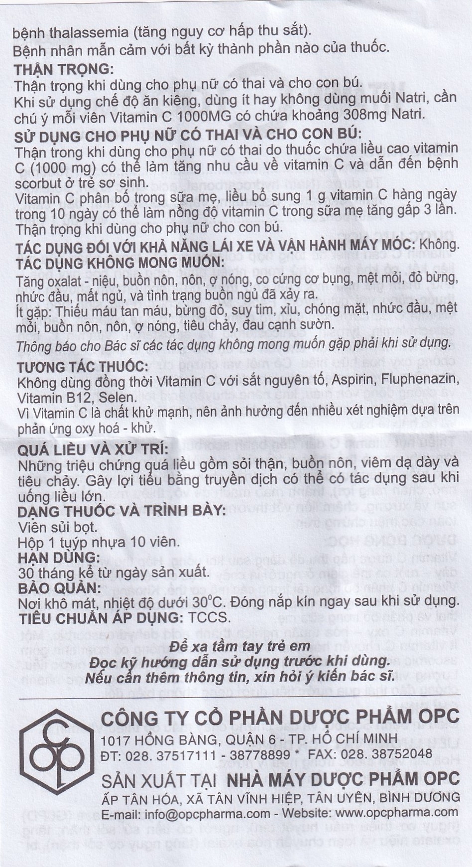 Hình ảnh Viên sủi Vitamin C 1000mg OPC điều trị bệnh Scorbut và các chứng chảy máu do thiếu Vitamin C (10 viên)