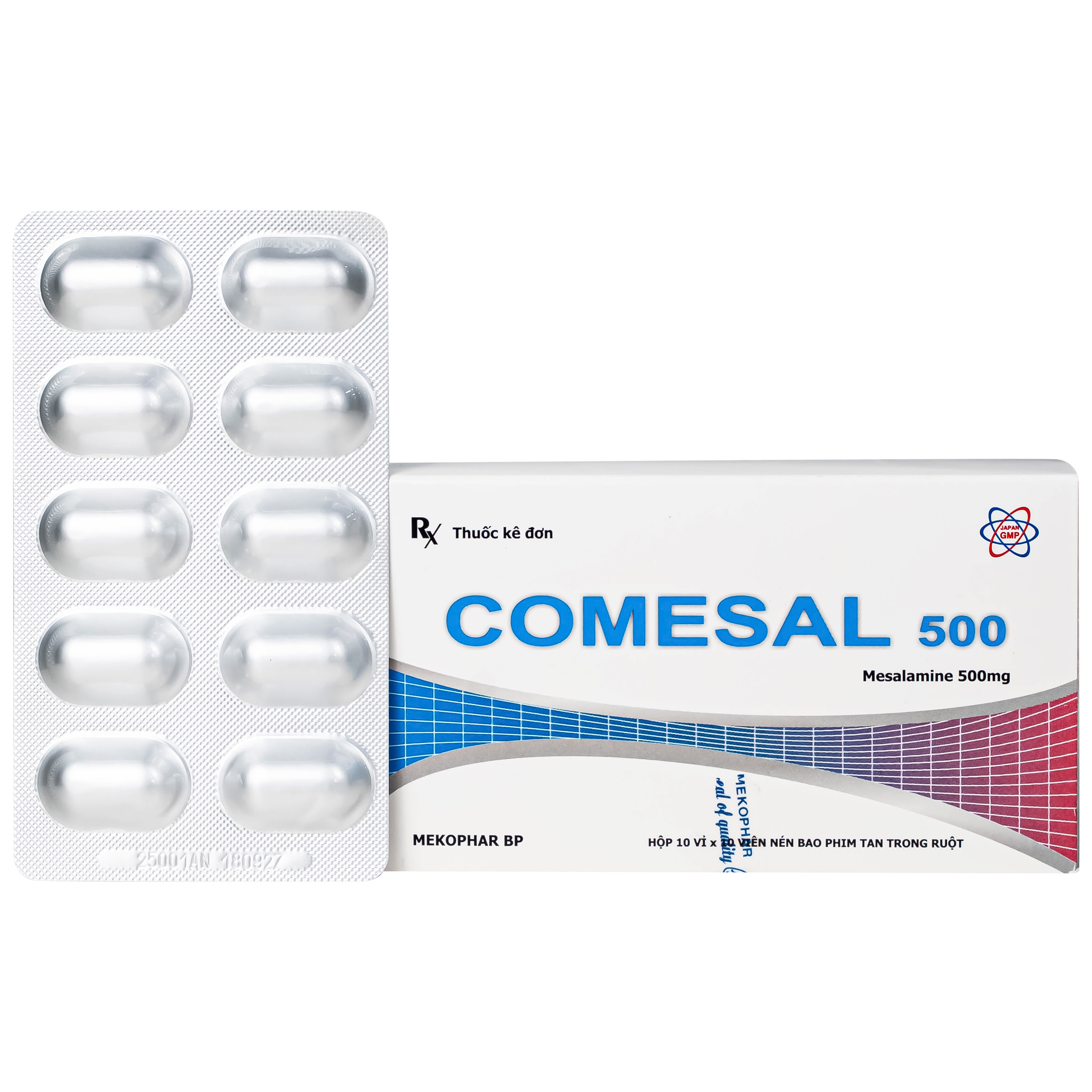 Hình ảnh Viên nén Comesal 500mg Mekophar điều trị cấp tính và duy trì sự thuyên giảm bệnh viêm loét đại tràng (10 vỉ x 10 viên)