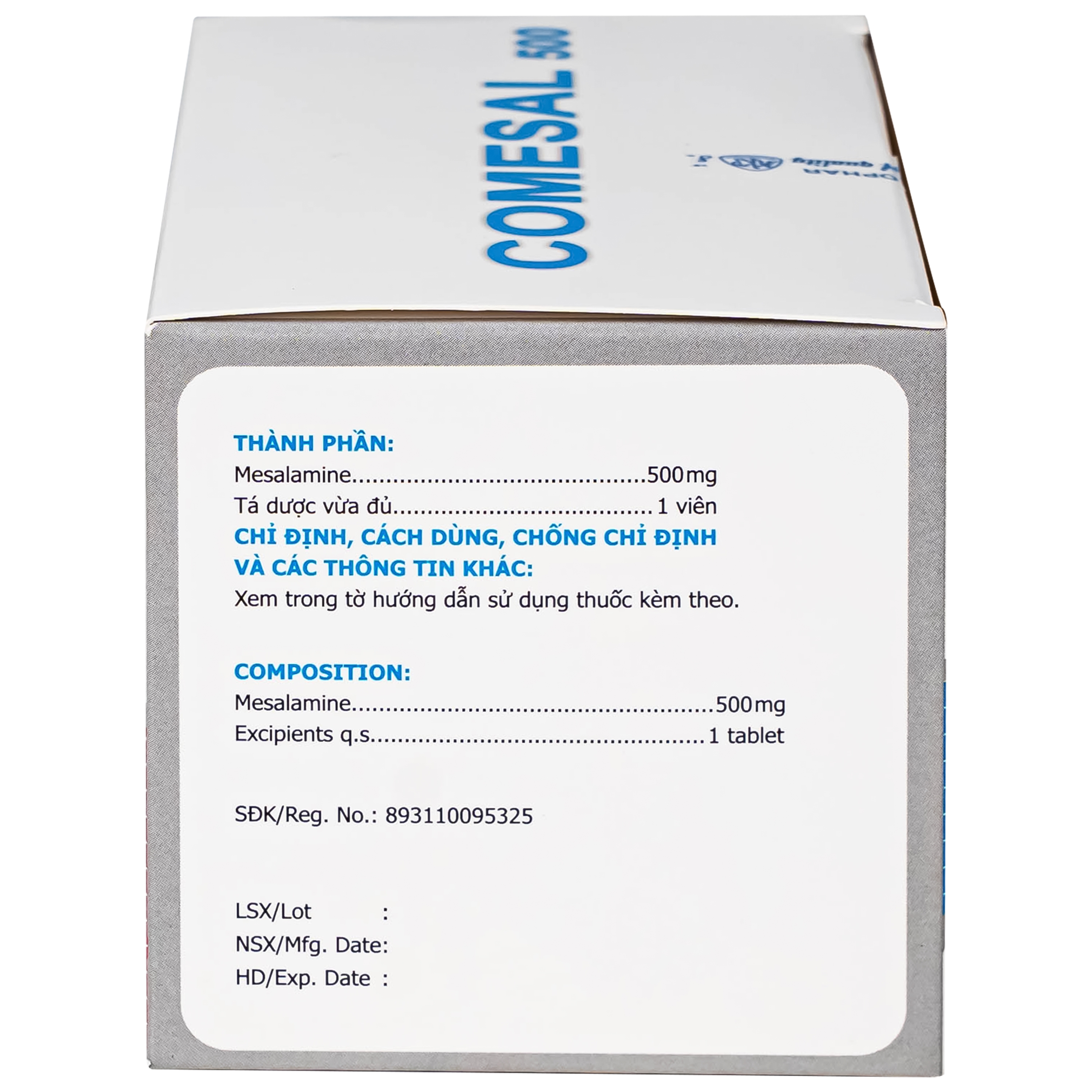 Hình ảnh Viên nén Comesal 500mg Mekophar điều trị cấp tính và duy trì sự thuyên giảm bệnh viêm loét đại tràng (10 vỉ x 10 viên)