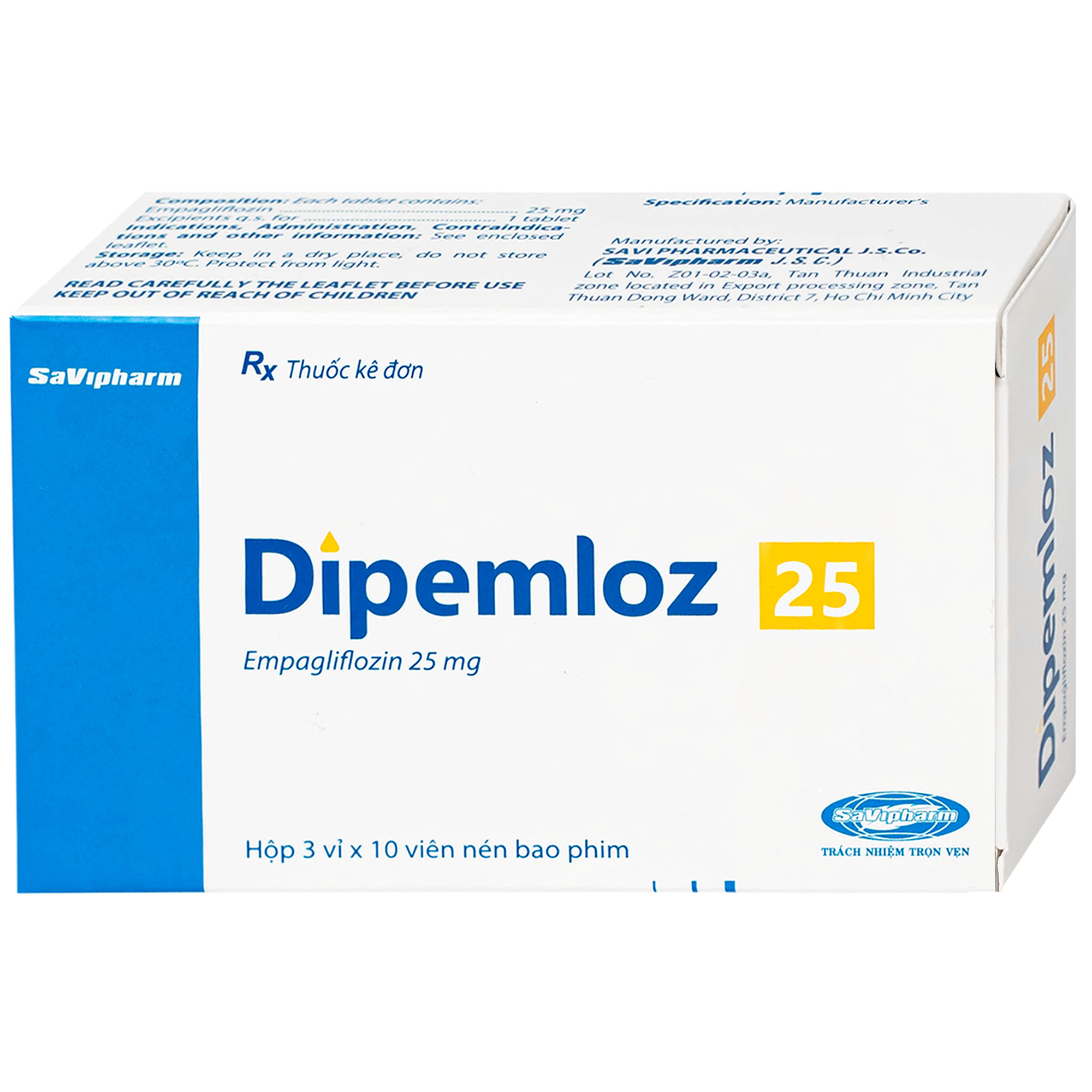 Hình ảnh Viên nén Dipemloz 25mg Savipharm điều trị đái tháo đường típ 2 (3 vỉ x 10 viên)