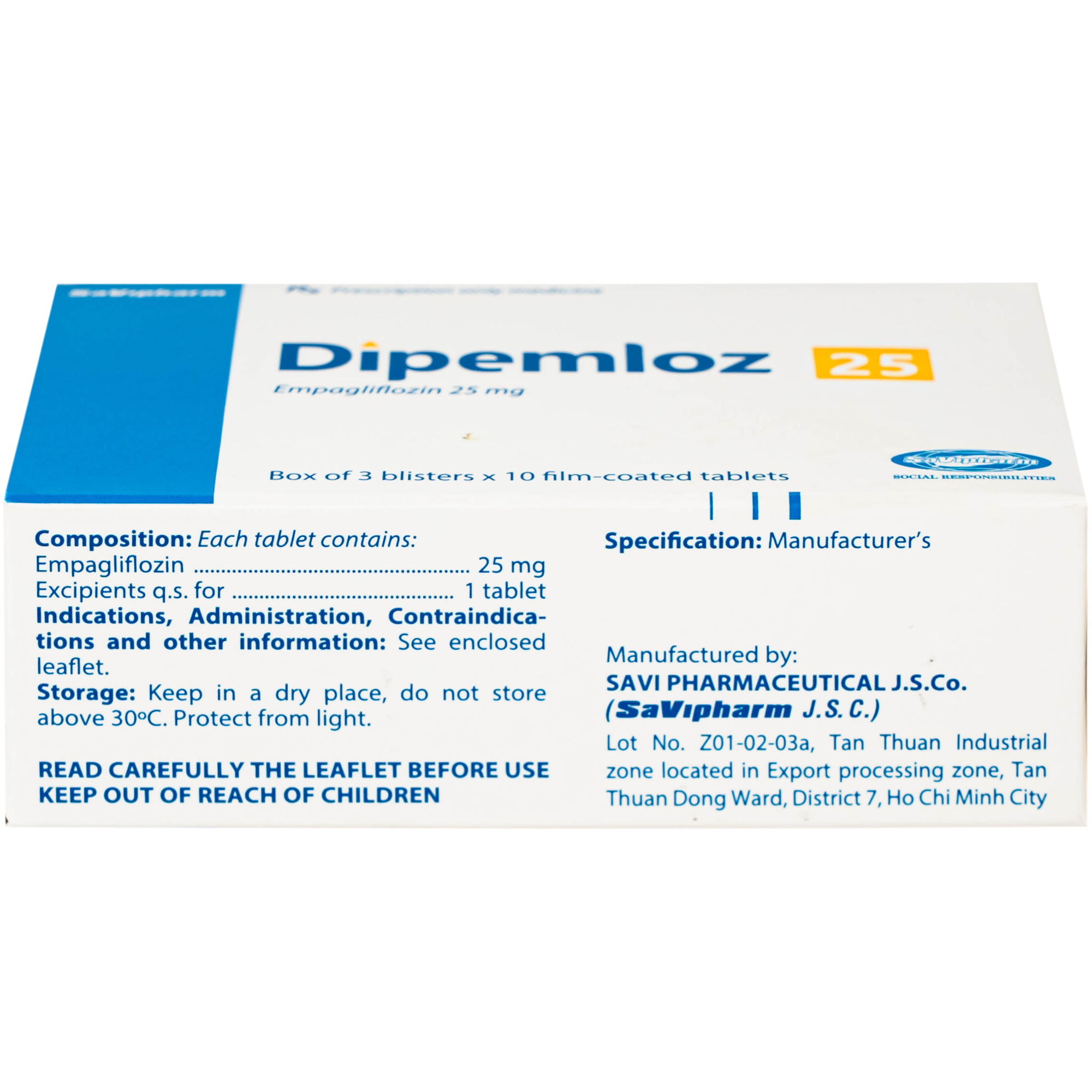 Hình ảnh Viên nén Dipemloz 25mg Savipharm điều trị đái tháo đường típ 2 (3 vỉ x 10 viên)
