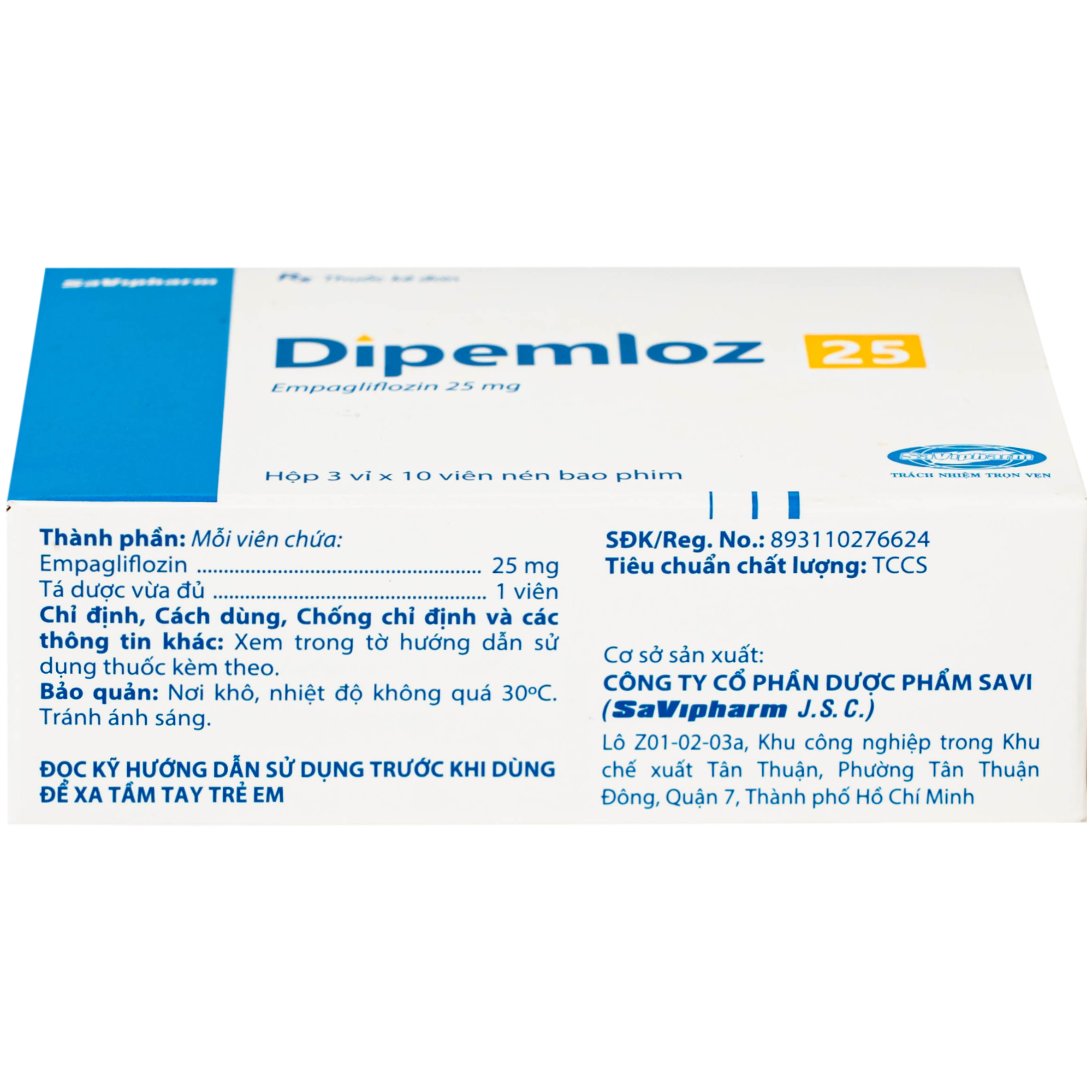 Hình ảnh Viên nén Dipemloz 25mg Savipharm điều trị đái tháo đường típ 2 (3 vỉ x 10 viên)