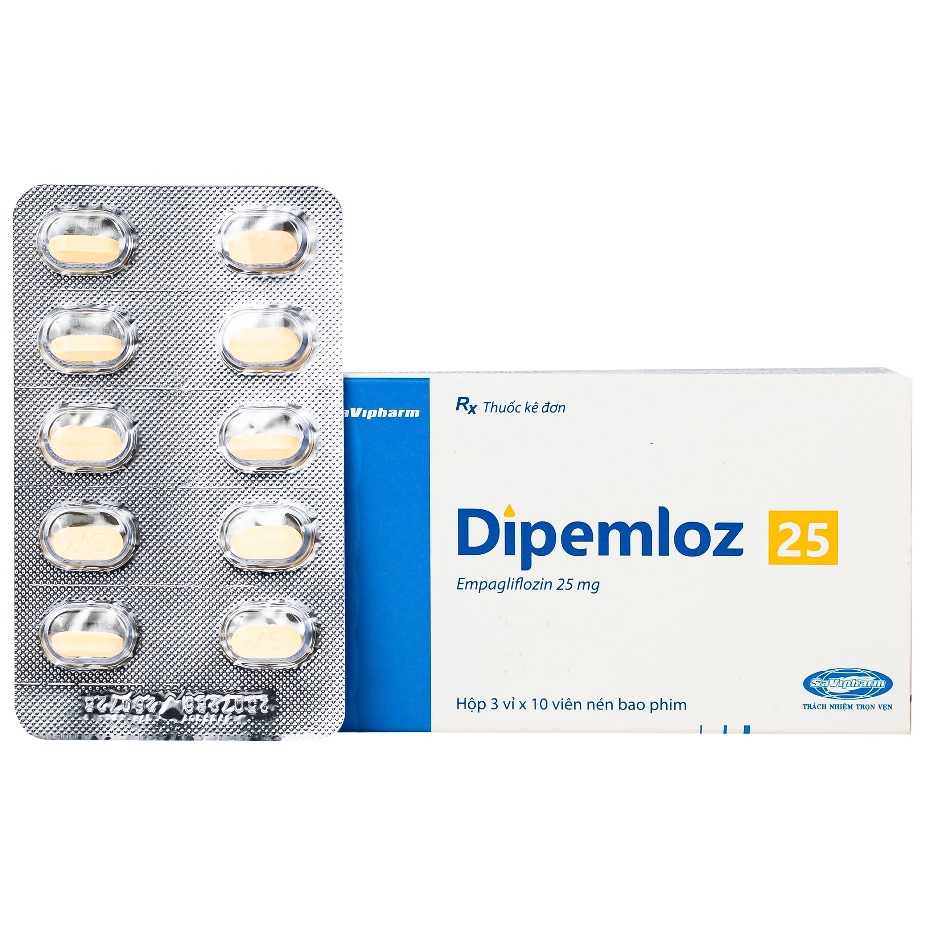 Hình ảnh Viên nén Dipemloz 25mg Savipharm điều trị đái tháo đường típ 2 (3 vỉ x 10 viên)
