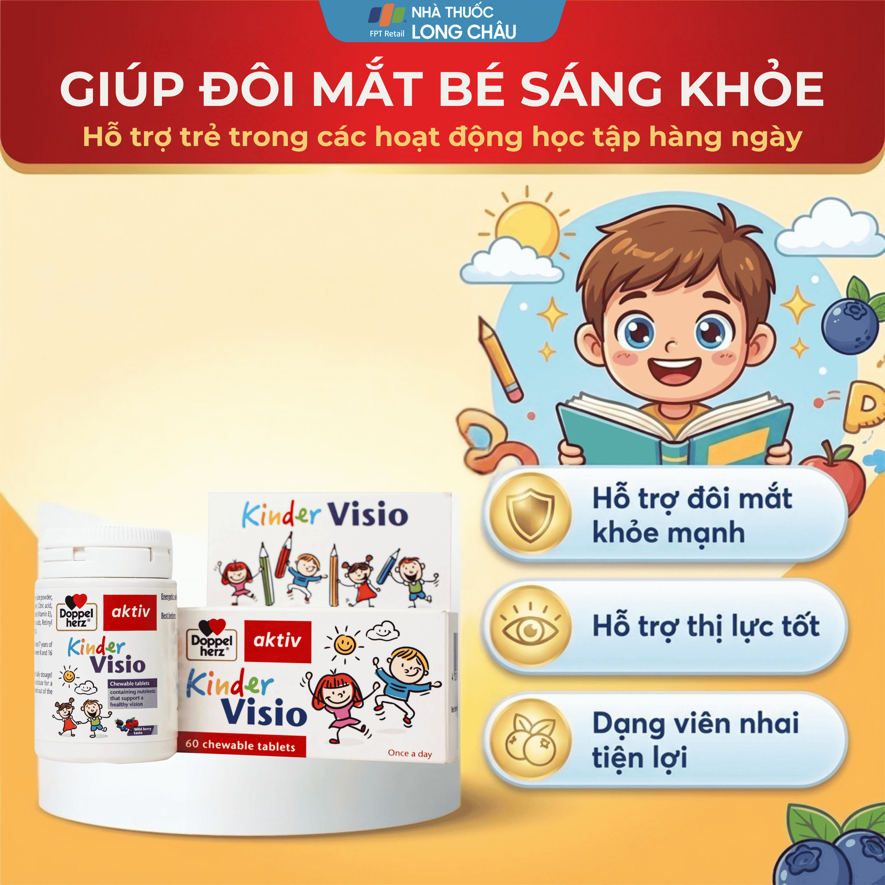 Hình ảnh Viên nhai giúp mắt khỏe mạnh và tăng cường thị lực cho bé Doppelherz Aktiv Kinder Visio 60v