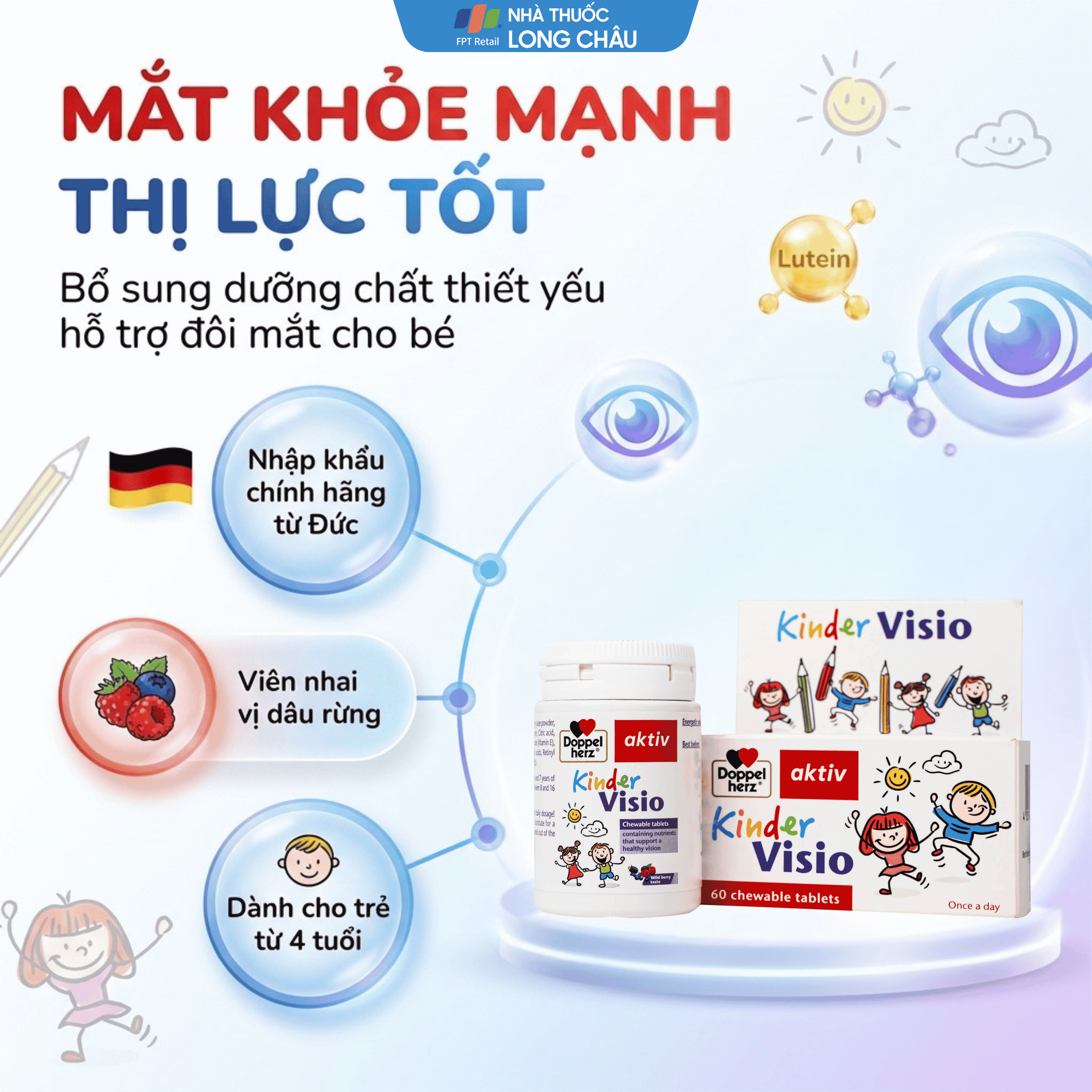 Hình ảnh Viên nhai giúp mắt khỏe mạnh và tăng cường thị lực cho bé Doppelherz Aktiv Kinder Visio 60v