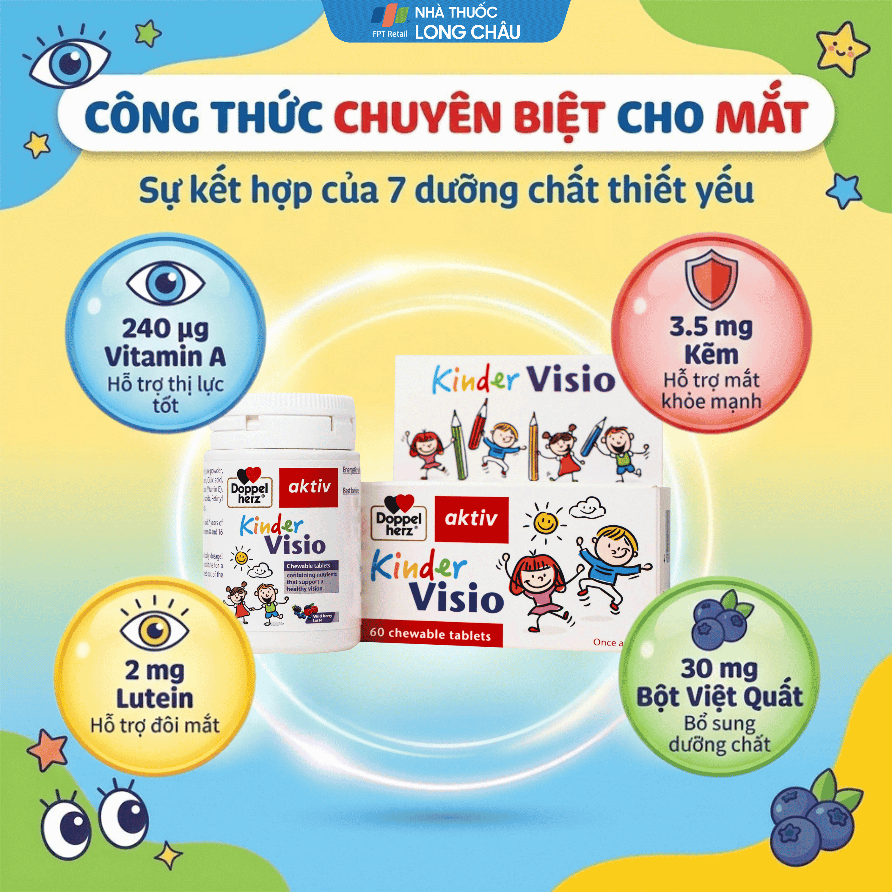 Hình ảnh Viên nhai giúp mắt khỏe mạnh và tăng cường thị lực cho bé Doppelherz Aktiv Kinder Visio 60v