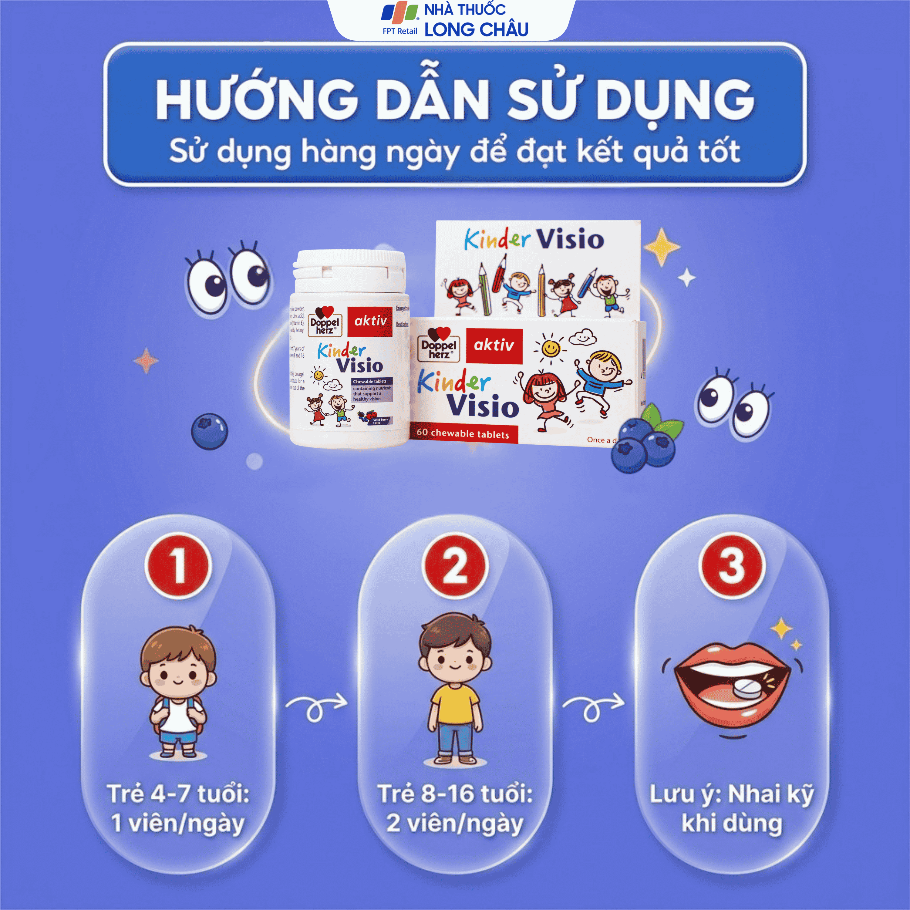 Hình ảnh Viên nhai giúp mắt khỏe mạnh và tăng cường thị lực cho bé Doppelherz Aktiv Kinder Visio 60v