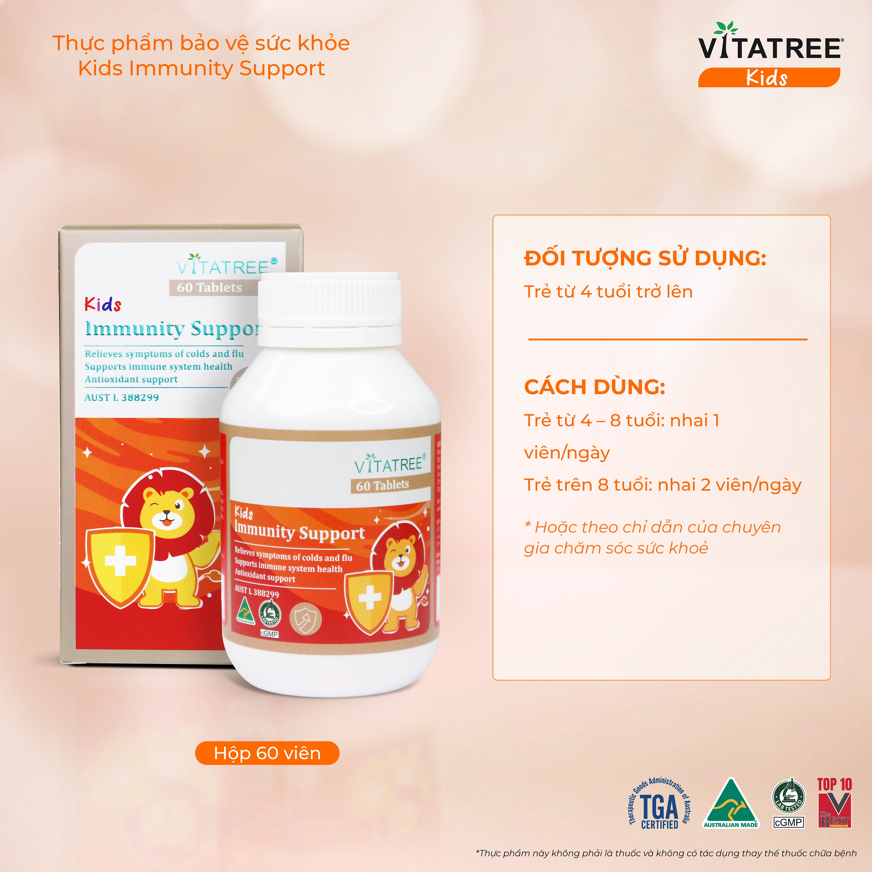 Hình ảnh Viên nhai hỗ trợ tăng cường sức đề kháng cho trẻ Vitatree Kids Immunity Support (Hộp 60 viên)