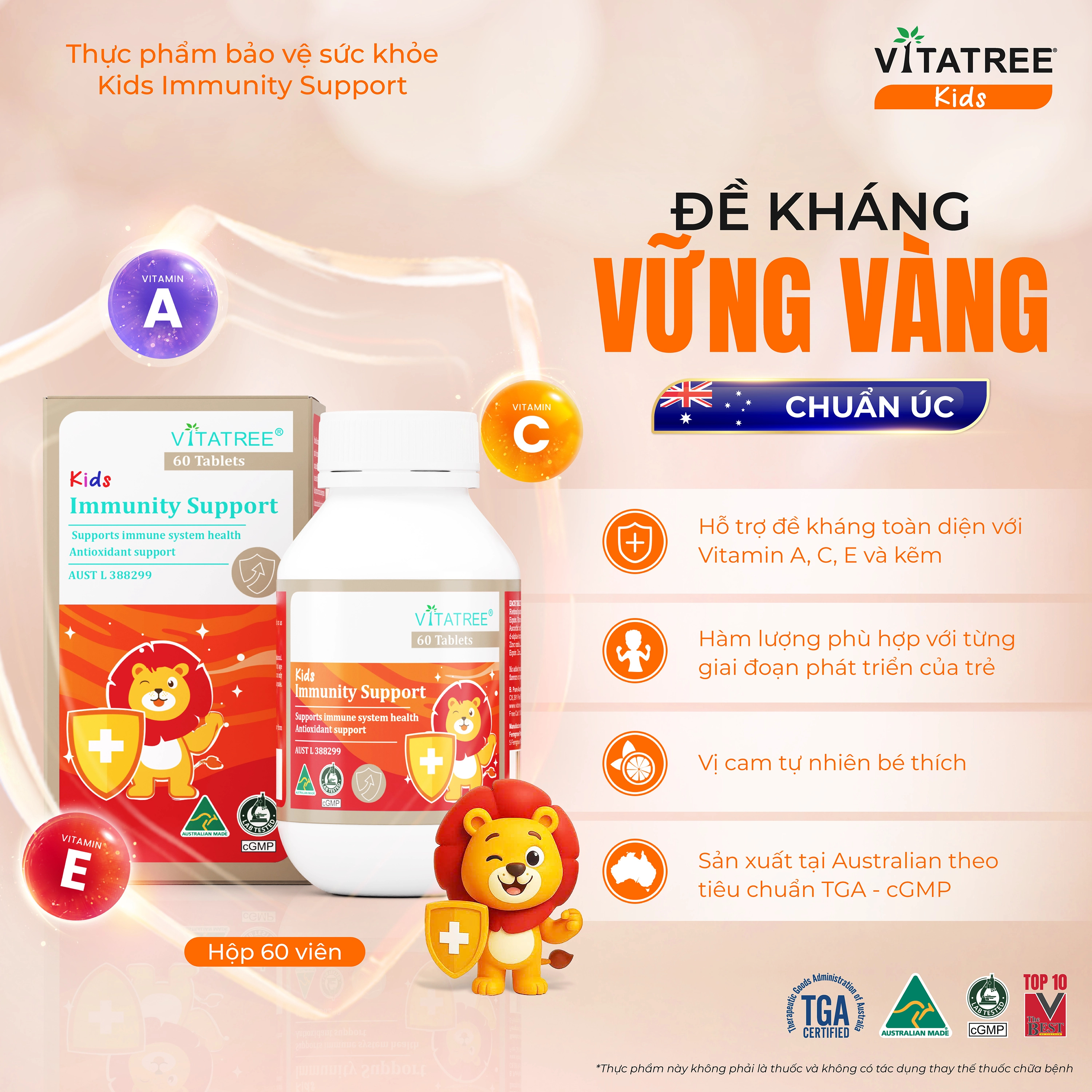 Hình ảnh Viên nhai hỗ trợ tăng cường sức đề kháng cho trẻ Vitatree Kids Immunity Support (Hộp 60 viên)