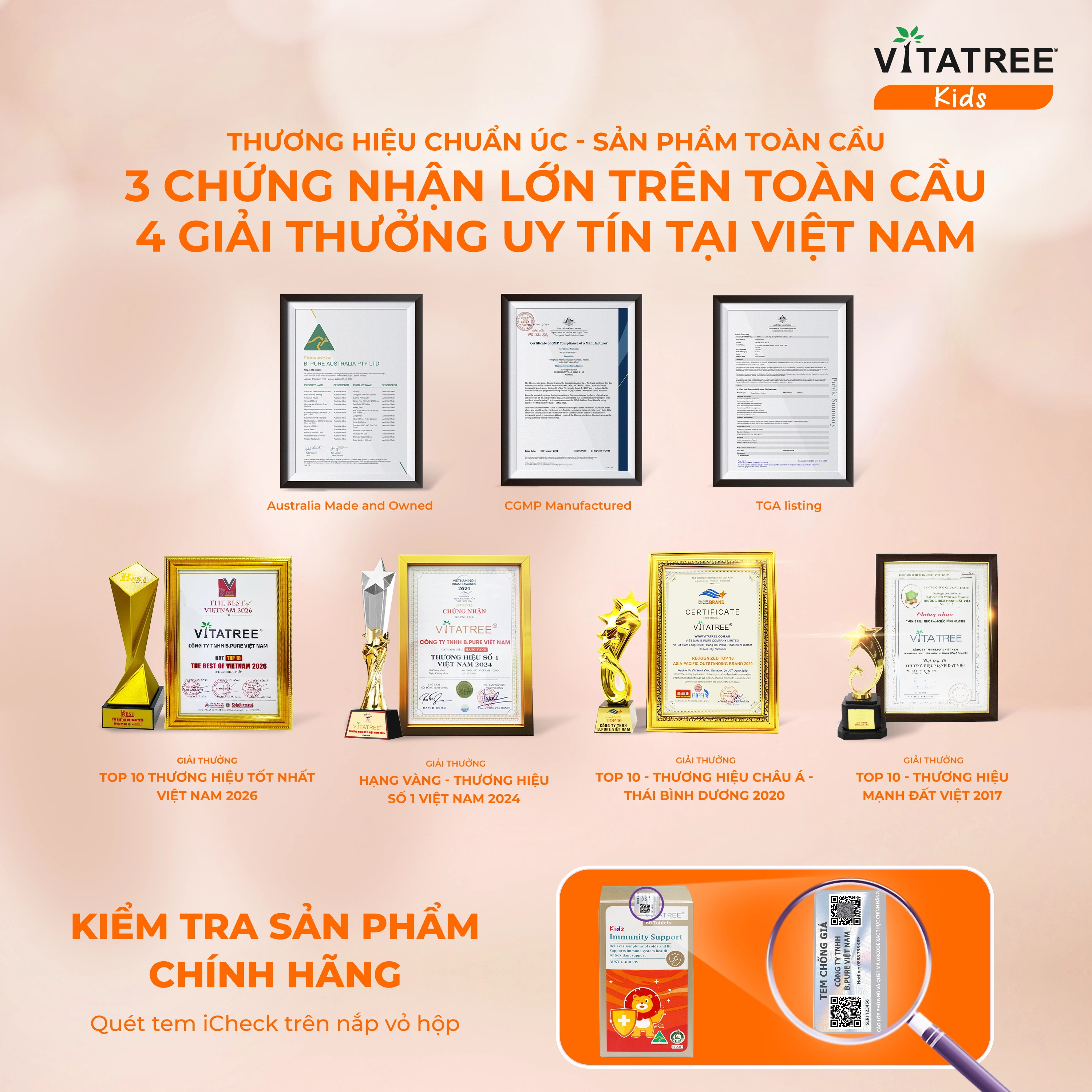 Hình ảnh Viên nhai hỗ trợ tăng cường sức đề kháng cho trẻ Vitatree Kids Immunity Support (Hộp 60 viên)