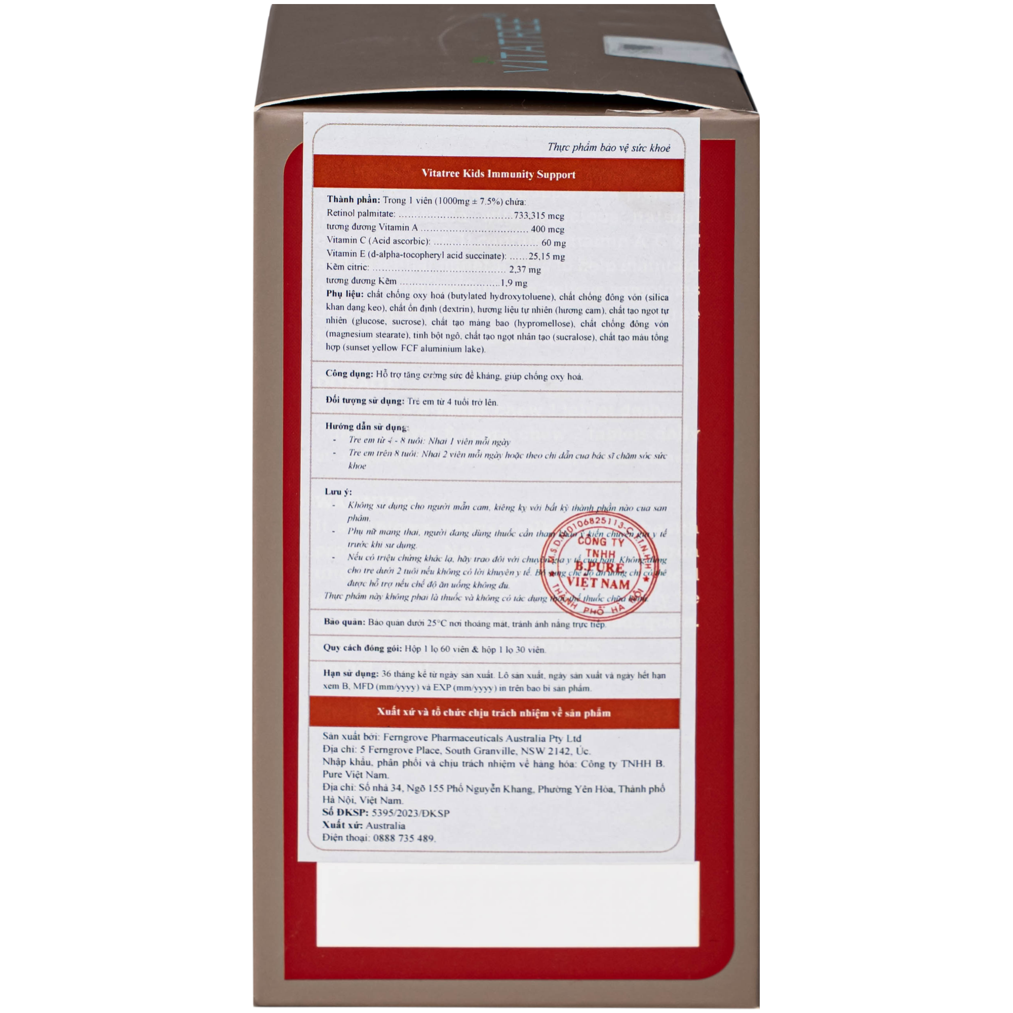 Hình ảnh Viên nhai hỗ trợ tăng cường sức đề kháng cho trẻ Vitatree Kids Immunity Support (Hộp 60 viên)