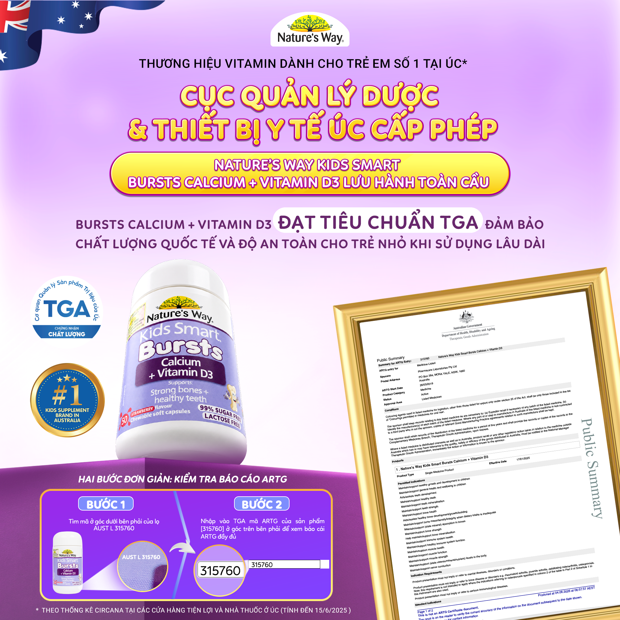 Hình ảnh Viên nhai bổ sung canxi và vitamin D3 giúp xương và răng chắc khỏe Nature's Way Kids Smart Bursts Calcium + Vitamin D3 (50 viên)