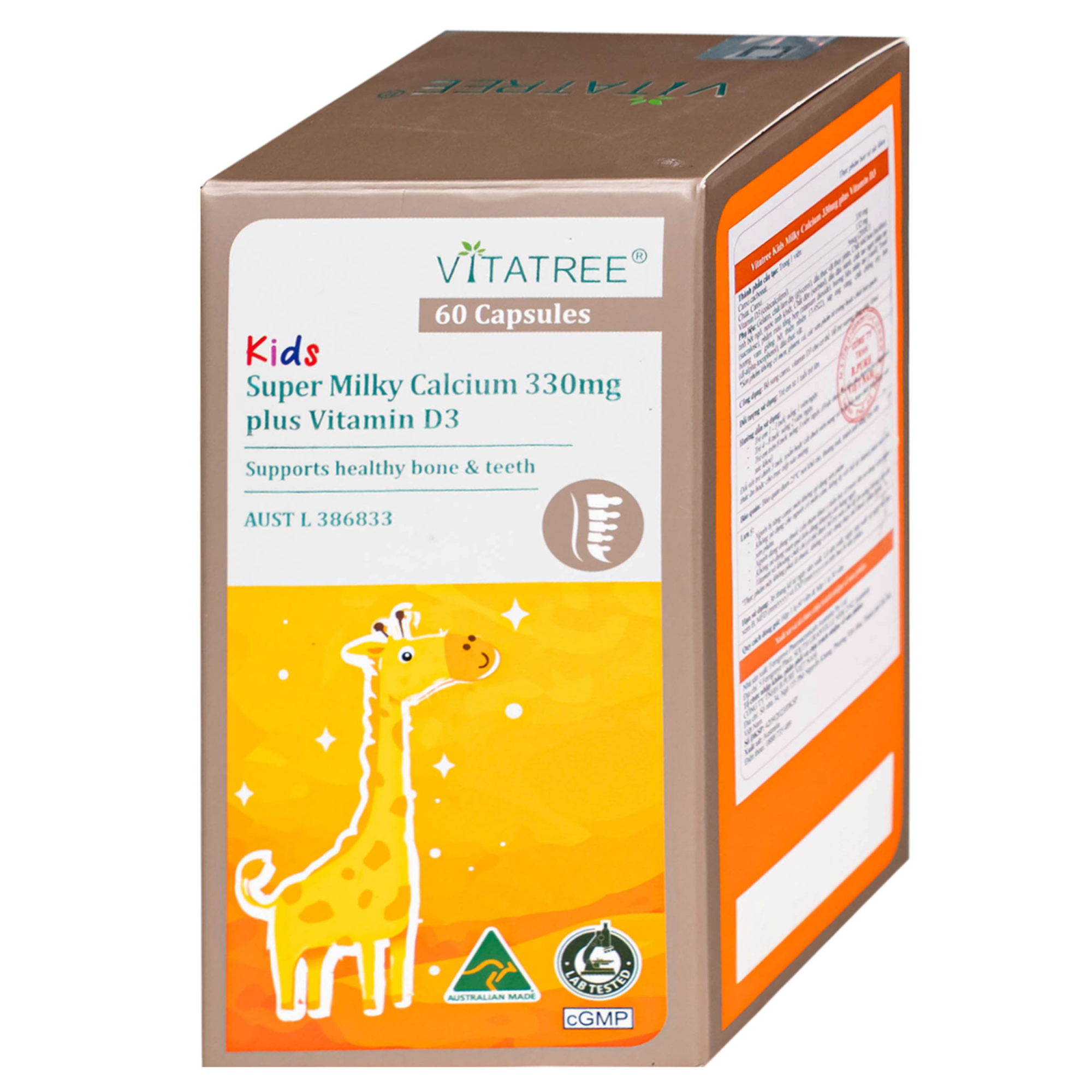 Hình ảnh Viên uống bổ sung canxi, Vitamin D3, giúp xương răng chắc khoẻ Vitatree Kids Super Milky Calcium 330mg plus Vitamin D3 (Hộp 60 viên)
