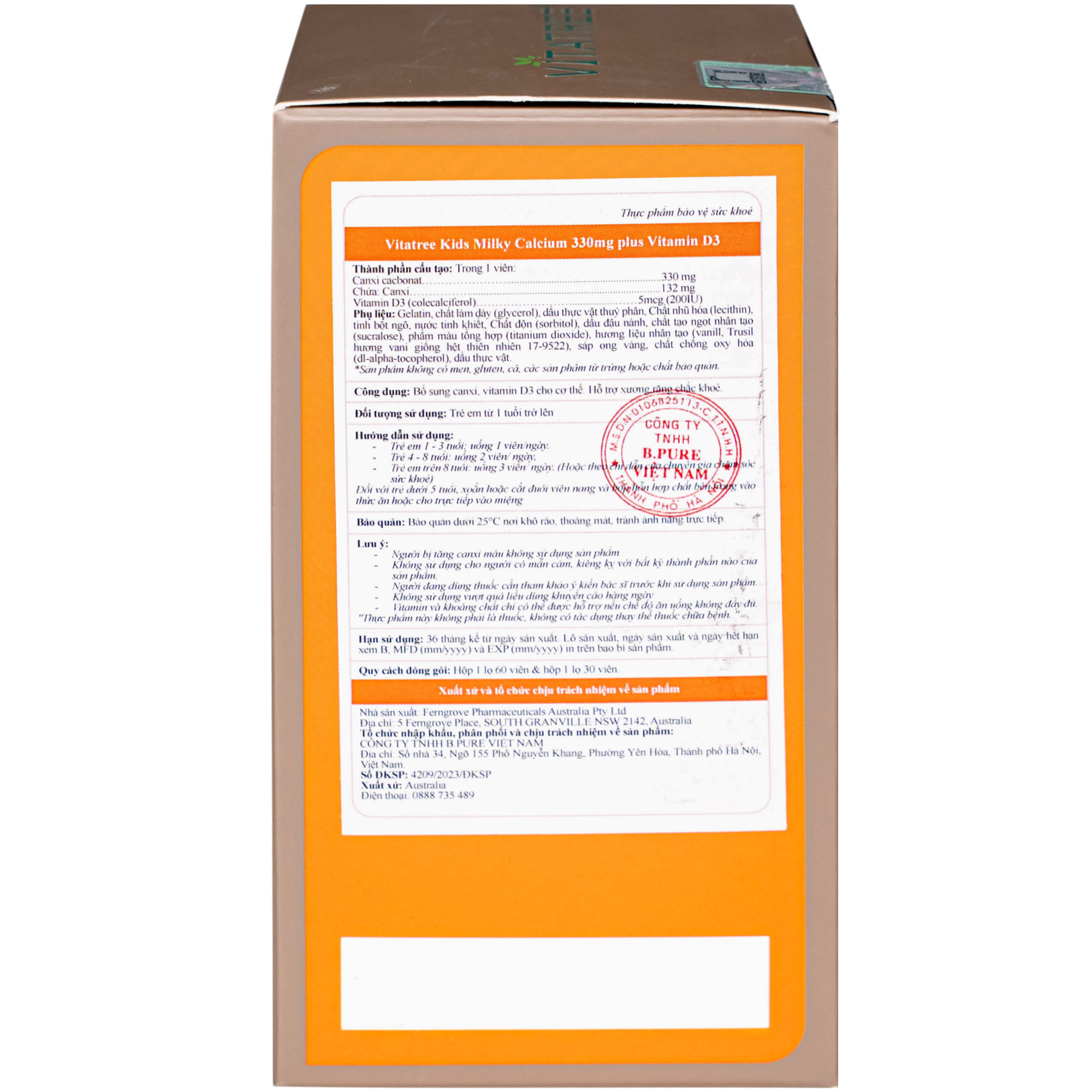 Hình ảnh Viên uống bổ sung canxi, Vitamin D3, giúp xương răng chắc khoẻ Vitatree Kids Super Milky Calcium 330mg plus Vitamin D3 (Hộp 60 viên)