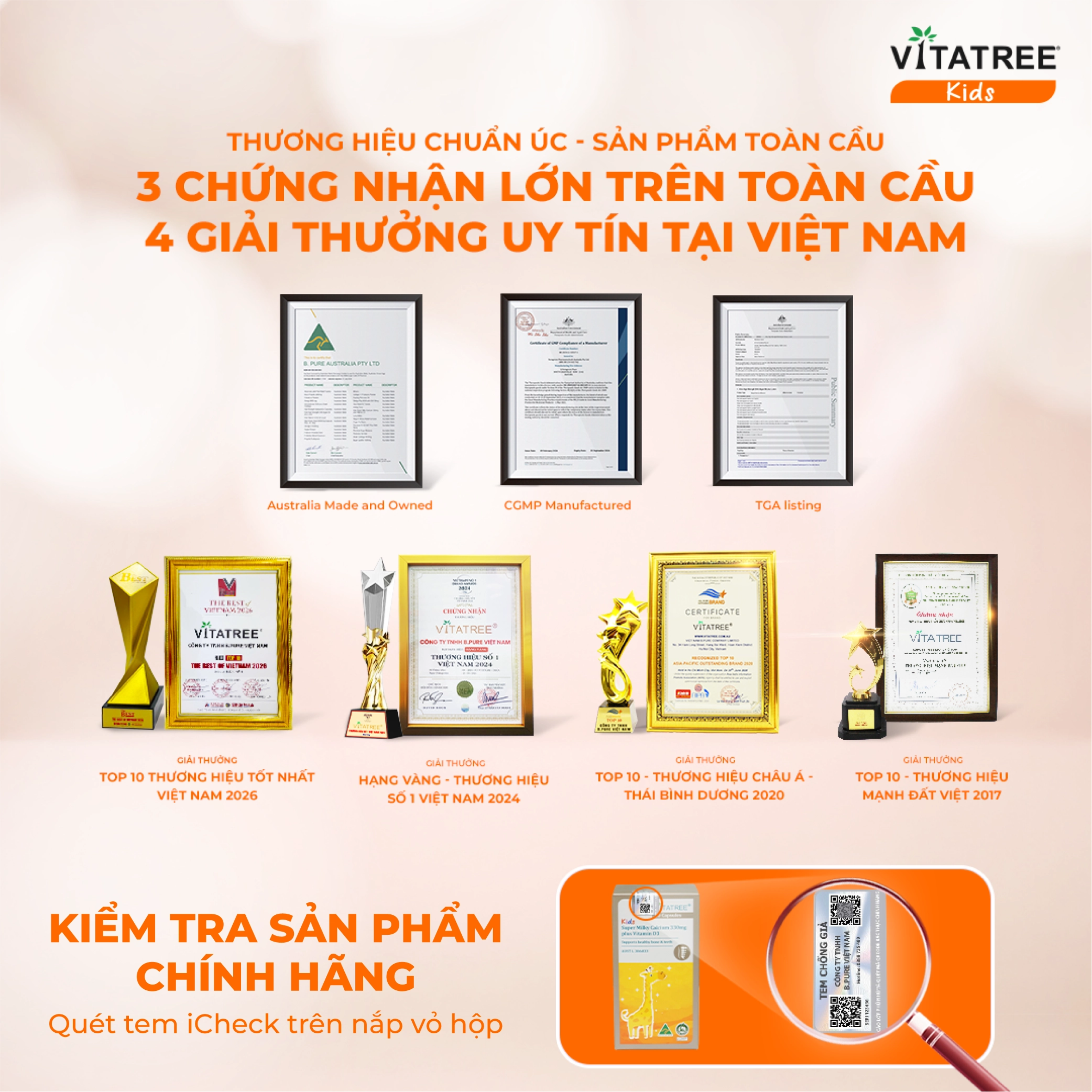 Hình ảnh Viên uống bổ sung canxi, Vitamin D3, giúp xương răng chắc khoẻ Vitatree Kids Super Milky Calcium 330mg plus Vitamin D3 (Hộp 60 viên)