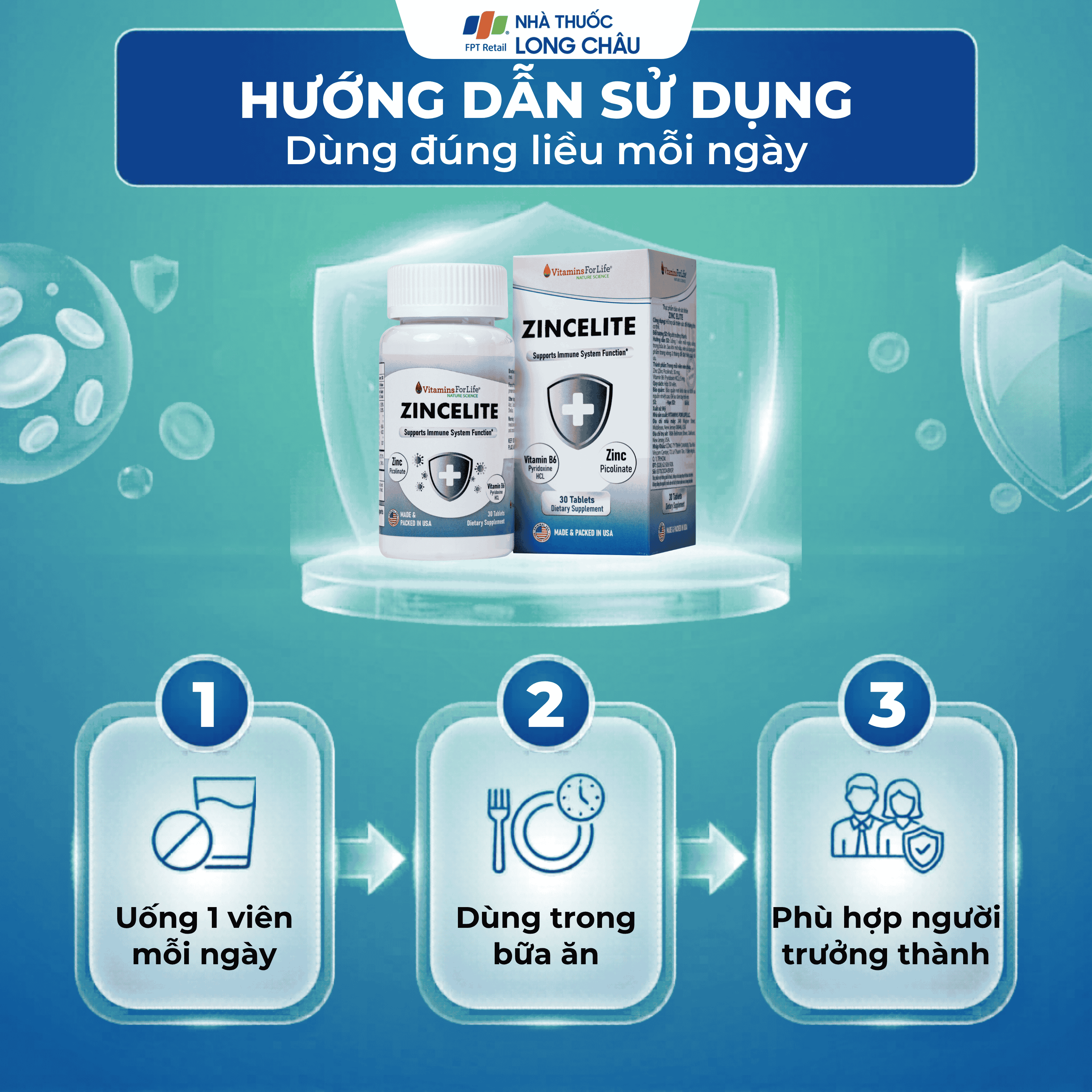 Hình ảnh Viên uống hỗ trợ cải thiện sức đề kháng cho cơ thể ZINCELITE Vitamins For Life (Hộp 30 viên)