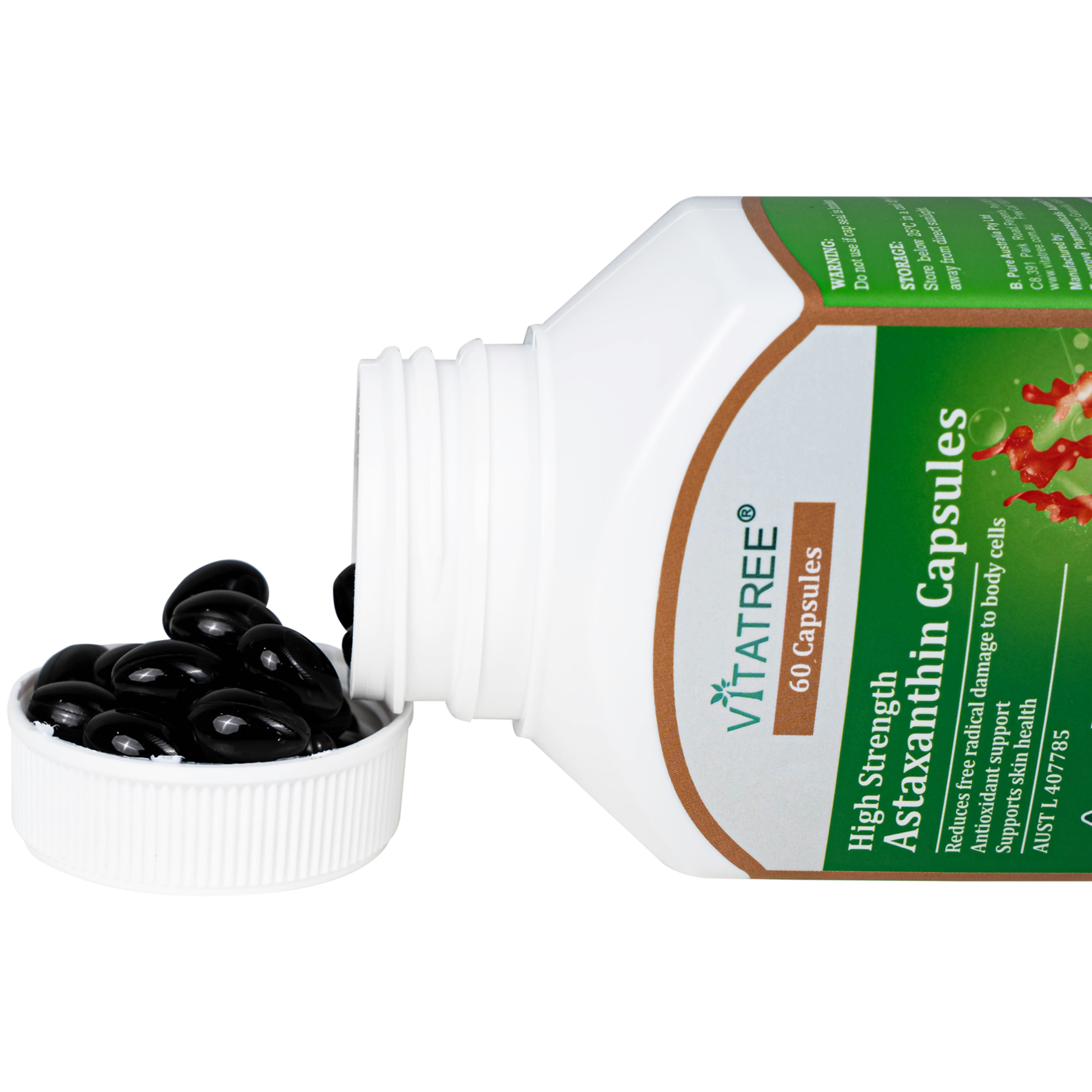 Hình ảnh Viên uống hỗ trợ chống oxy hoá, hỗ trợ sức khoẻ da, tăng cường sức đề kháng Vitatree High Strength Astaxanthin (Hộp 60 viên)