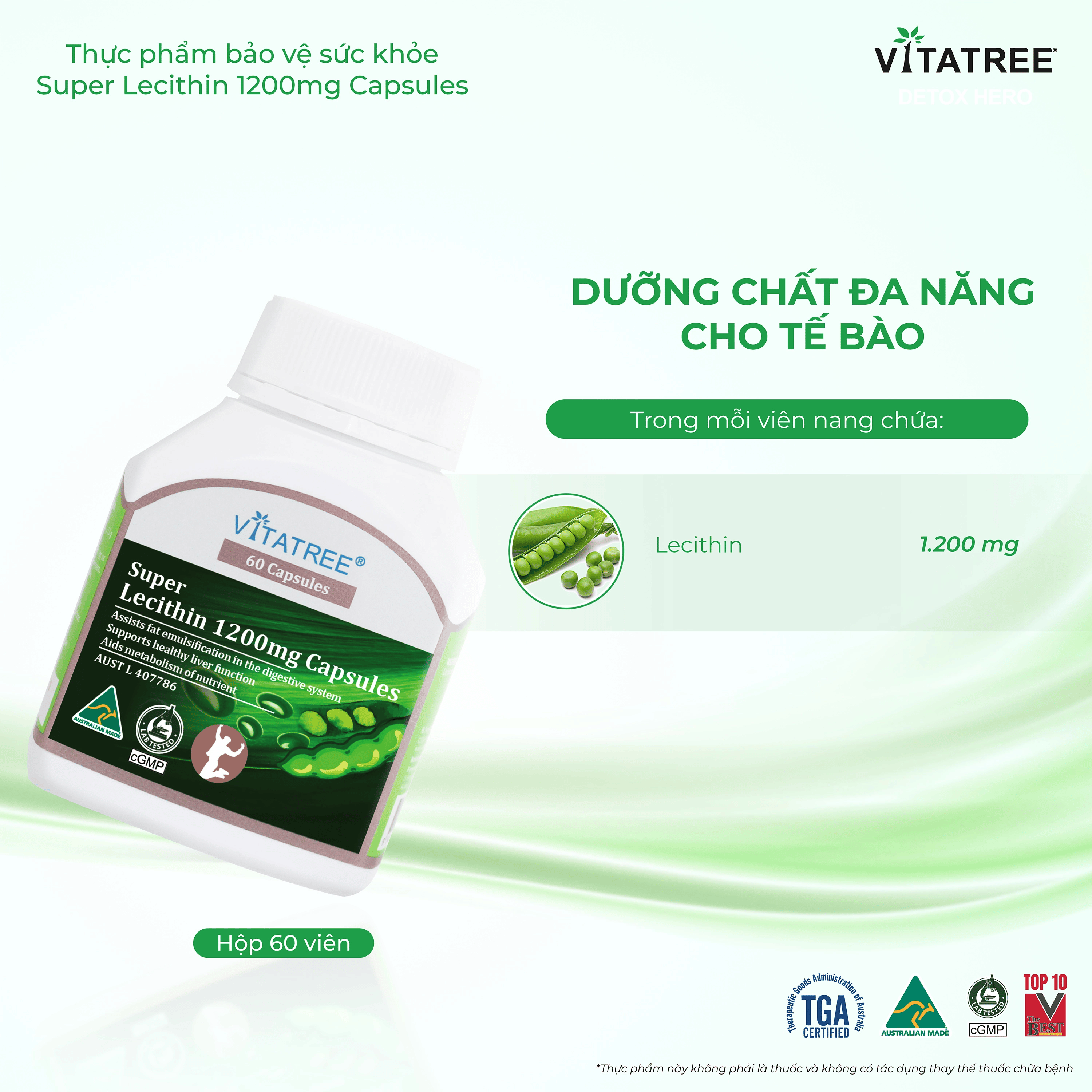 Hình ảnh Viên uống hỗ trợ chức năng gan Vitatree Super Lecithin 1200mg Capsules (Hộp 60 viên)