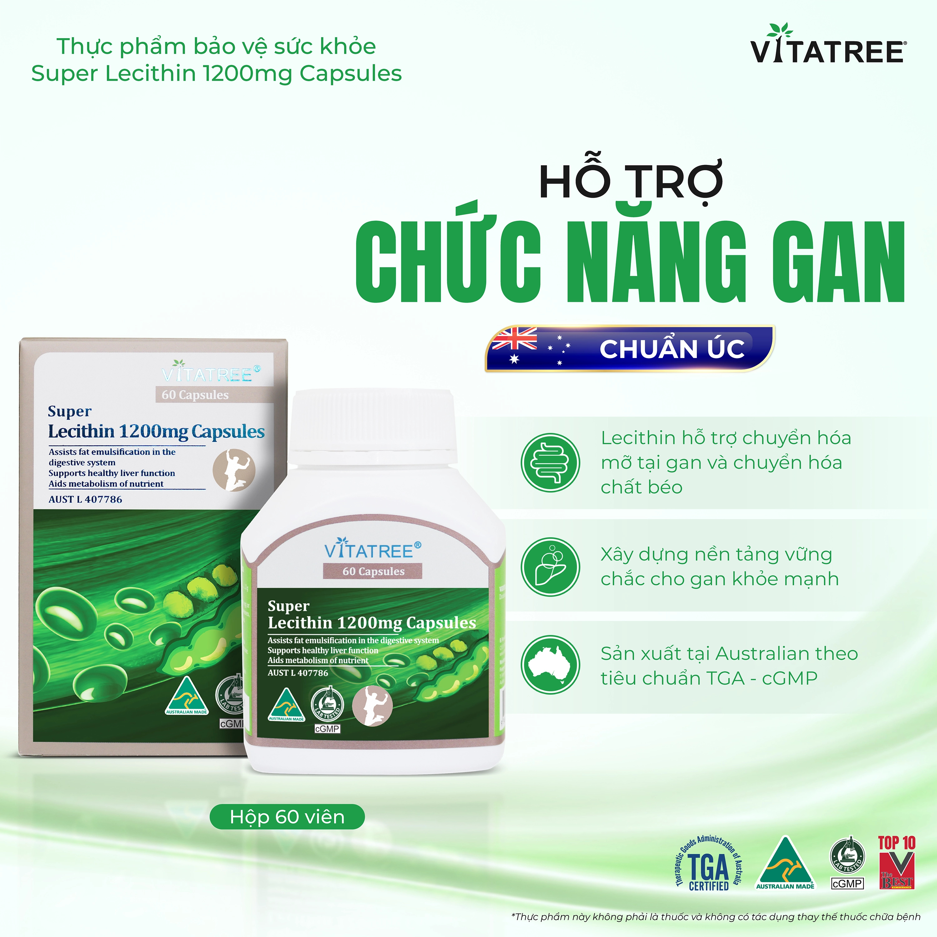 Hình ảnh Viên uống hỗ trợ chức năng gan Vitatree Super Lecithin 1200mg Capsules (Hộp 60 viên)