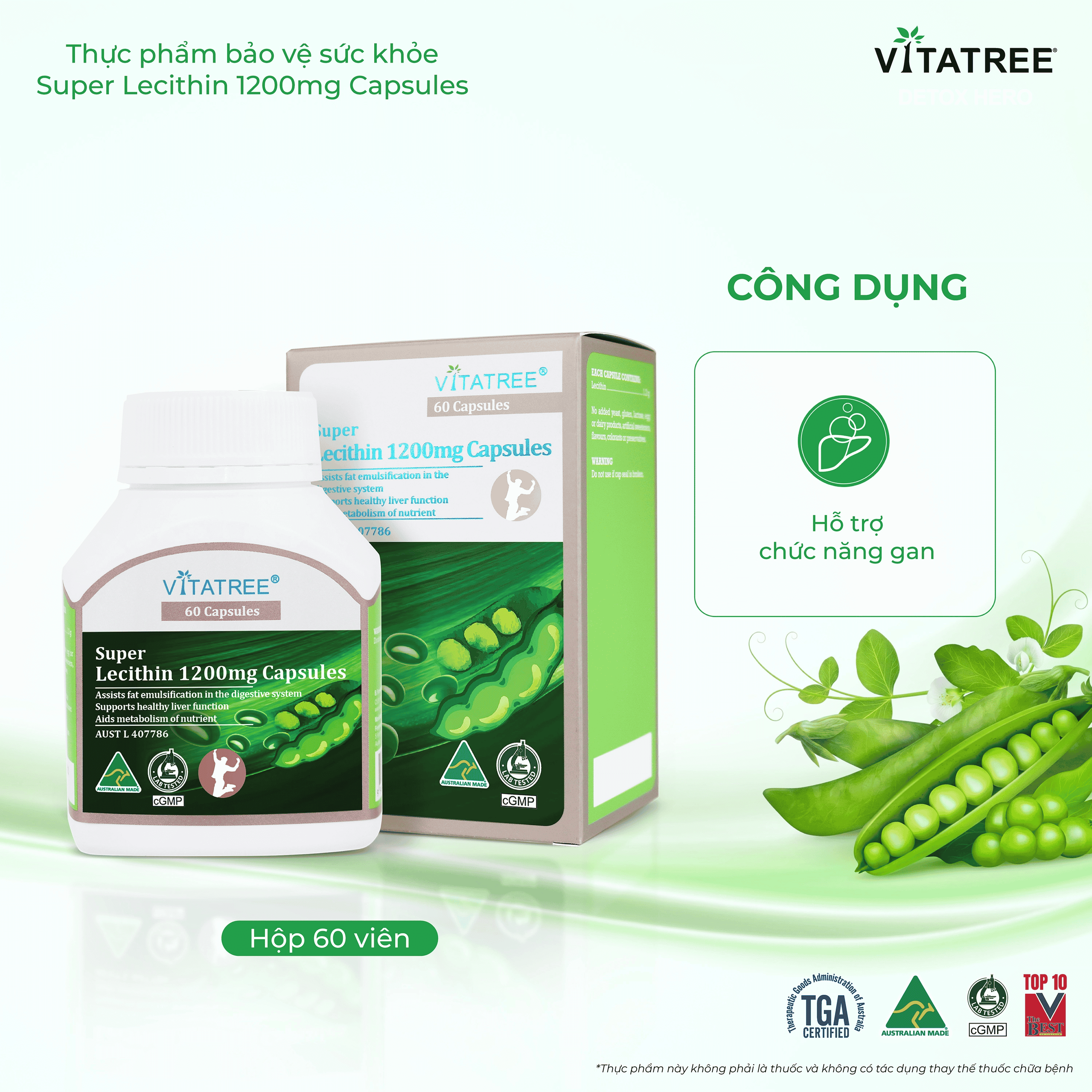 Hình ảnh Viên uống hỗ trợ chức năng gan Vitatree Super Lecithin 1200mg Capsules (Hộp 60 viên)