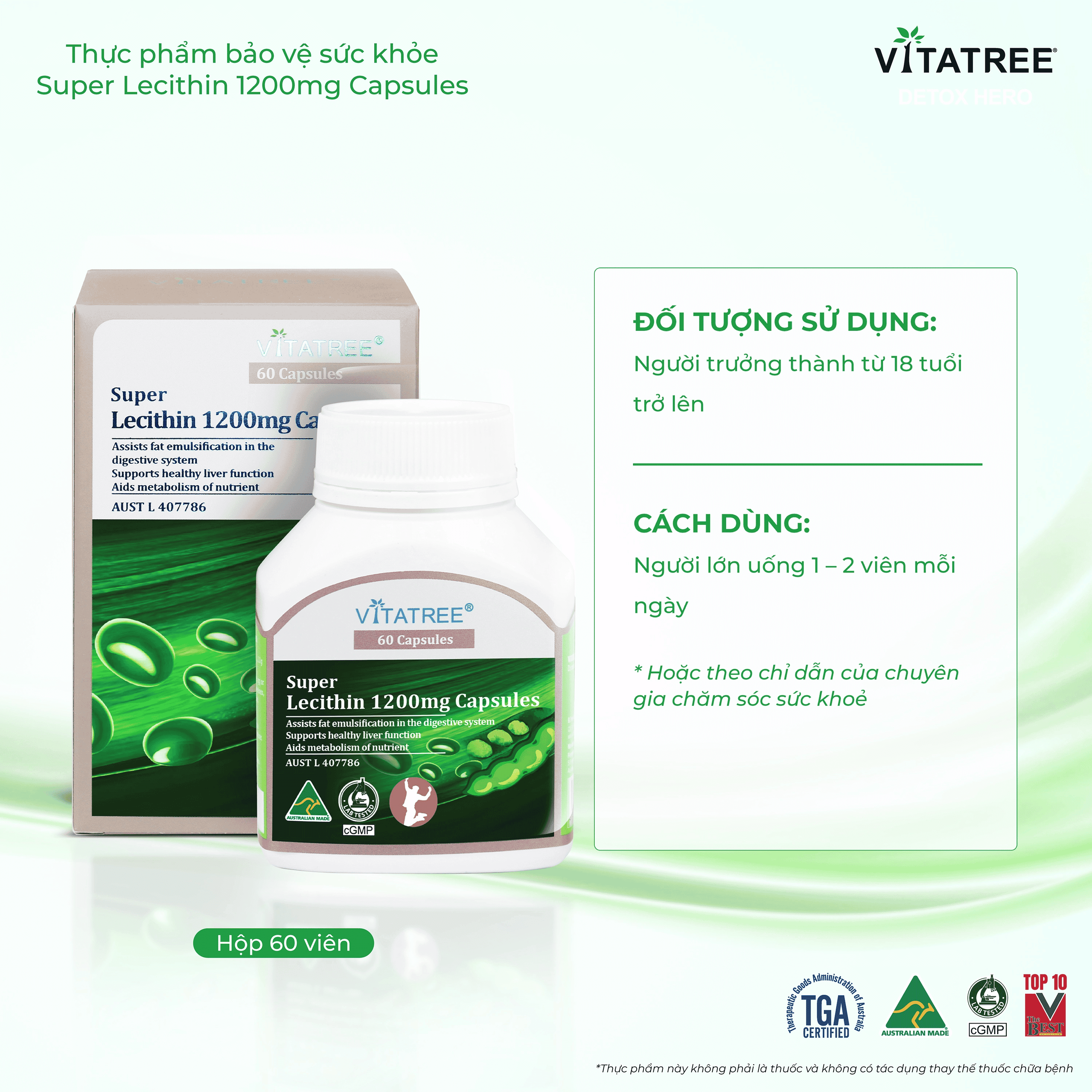 Hình ảnh Viên uống hỗ trợ chức năng gan Vitatree Super Lecithin 1200mg Capsules (Hộp 60 viên)