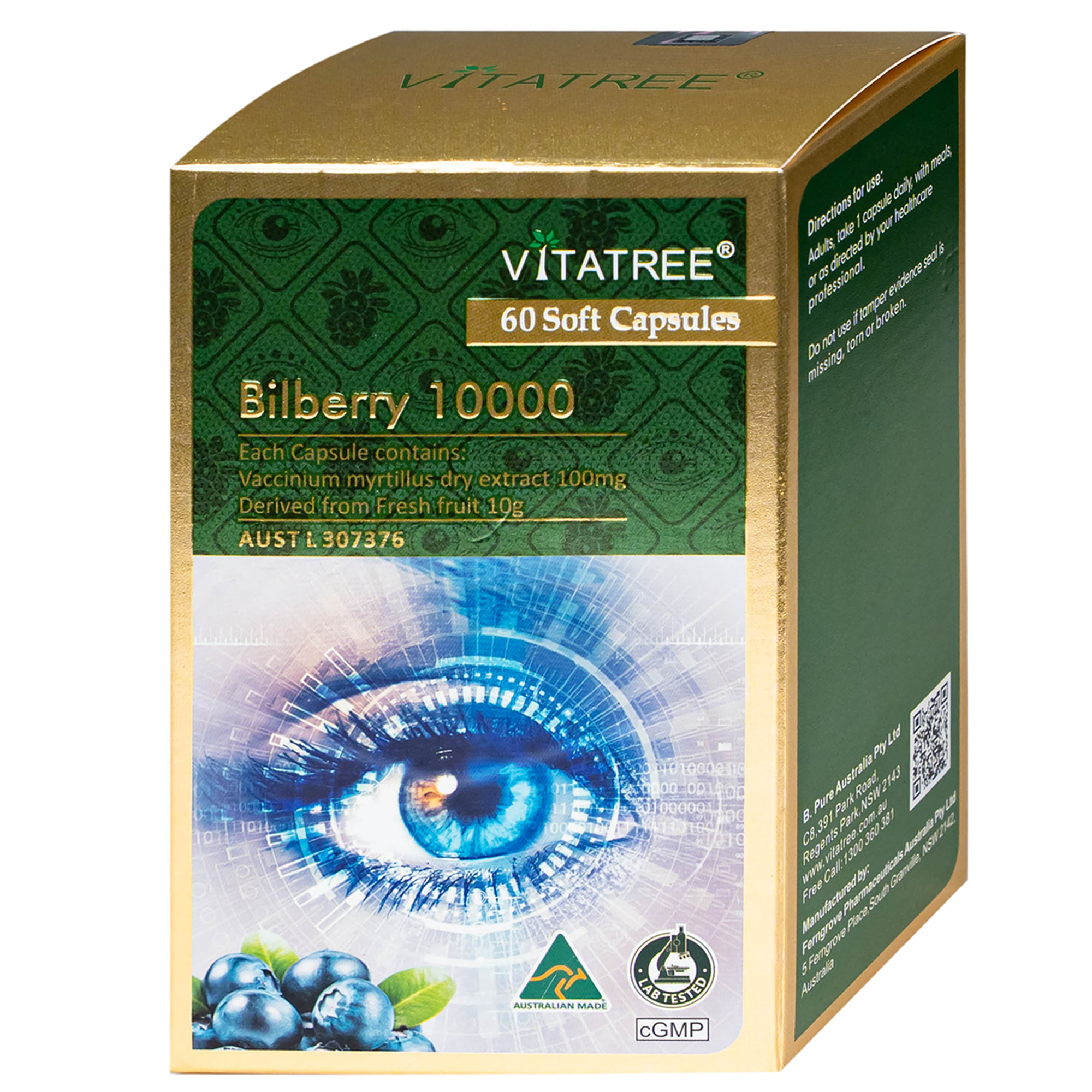 Hình ảnh Viên uống hỗ trợ duy trì sức khoẻ của mắt và tăng cường thị lực Vitatree Bilberry 10000 (Hộp 60 viên)