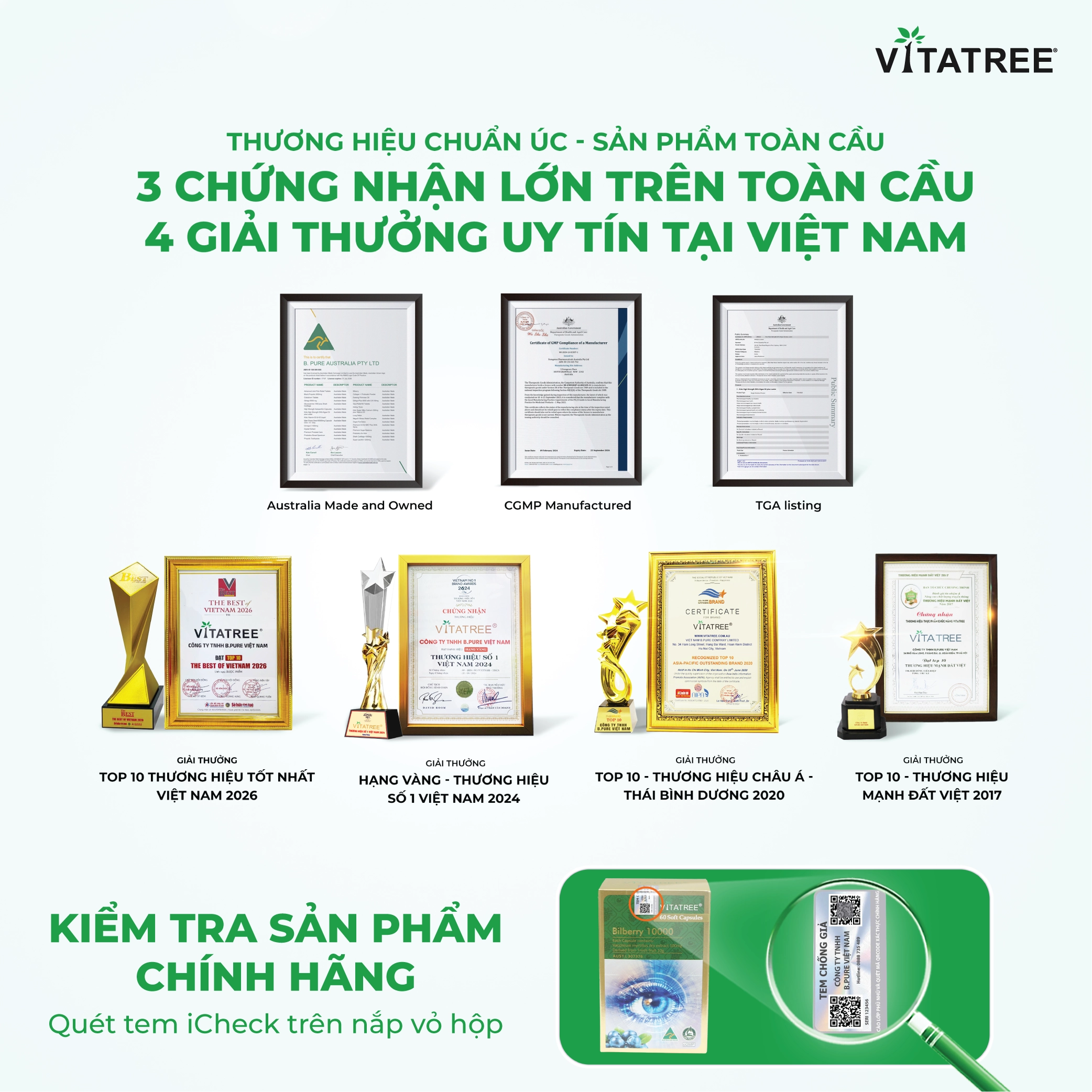Hình ảnh Viên uống hỗ trợ duy trì sức khoẻ của mắt và tăng cường thị lực Vitatree Bilberry 10000 (Hộp 60 viên)