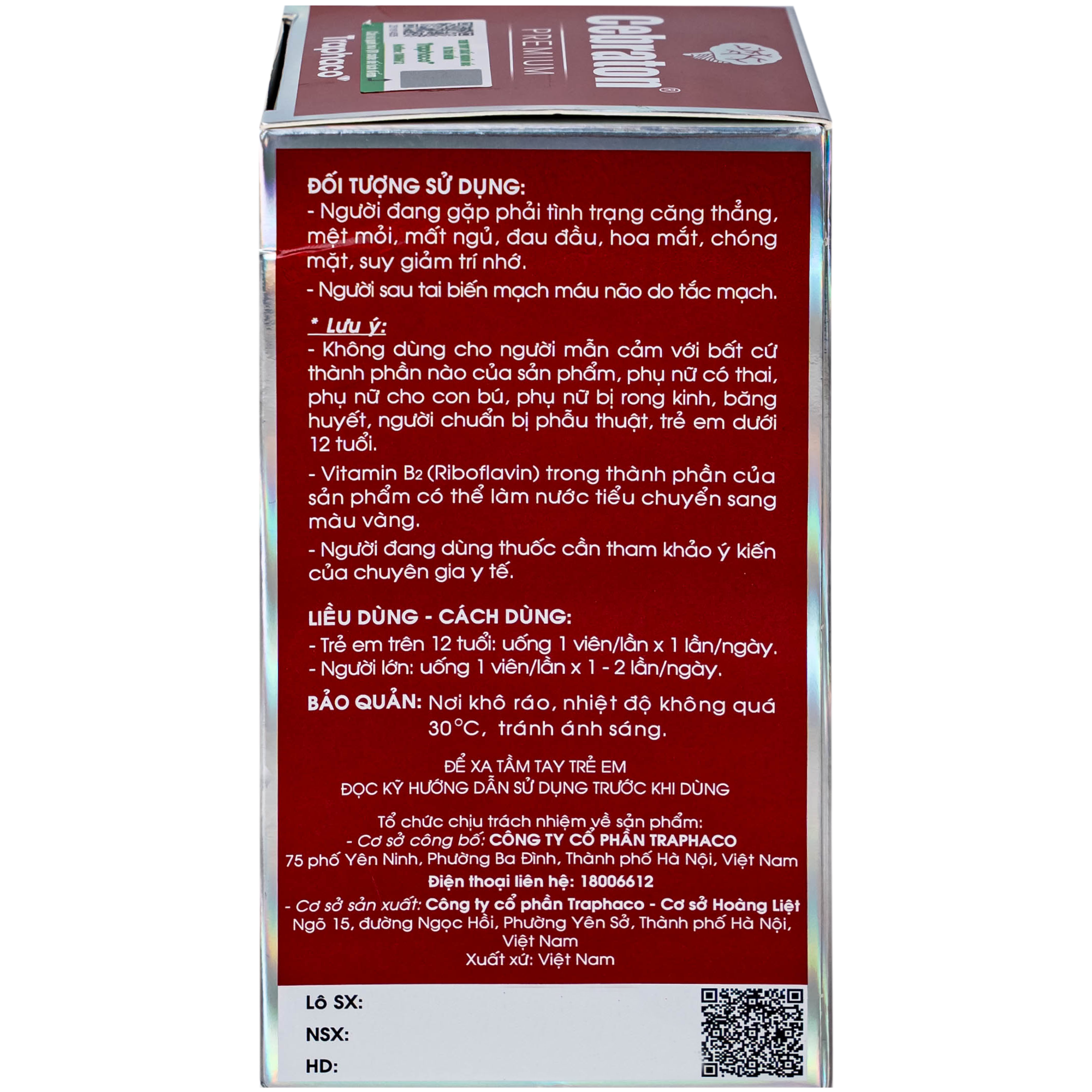 Hình ảnh Viên uống hỗ trợ giảm căng thẳng, cải thiện mất ngủ, tăng cường hoạt động não bộ Cebraton Premium Traphaco (Hộp 60 viên)